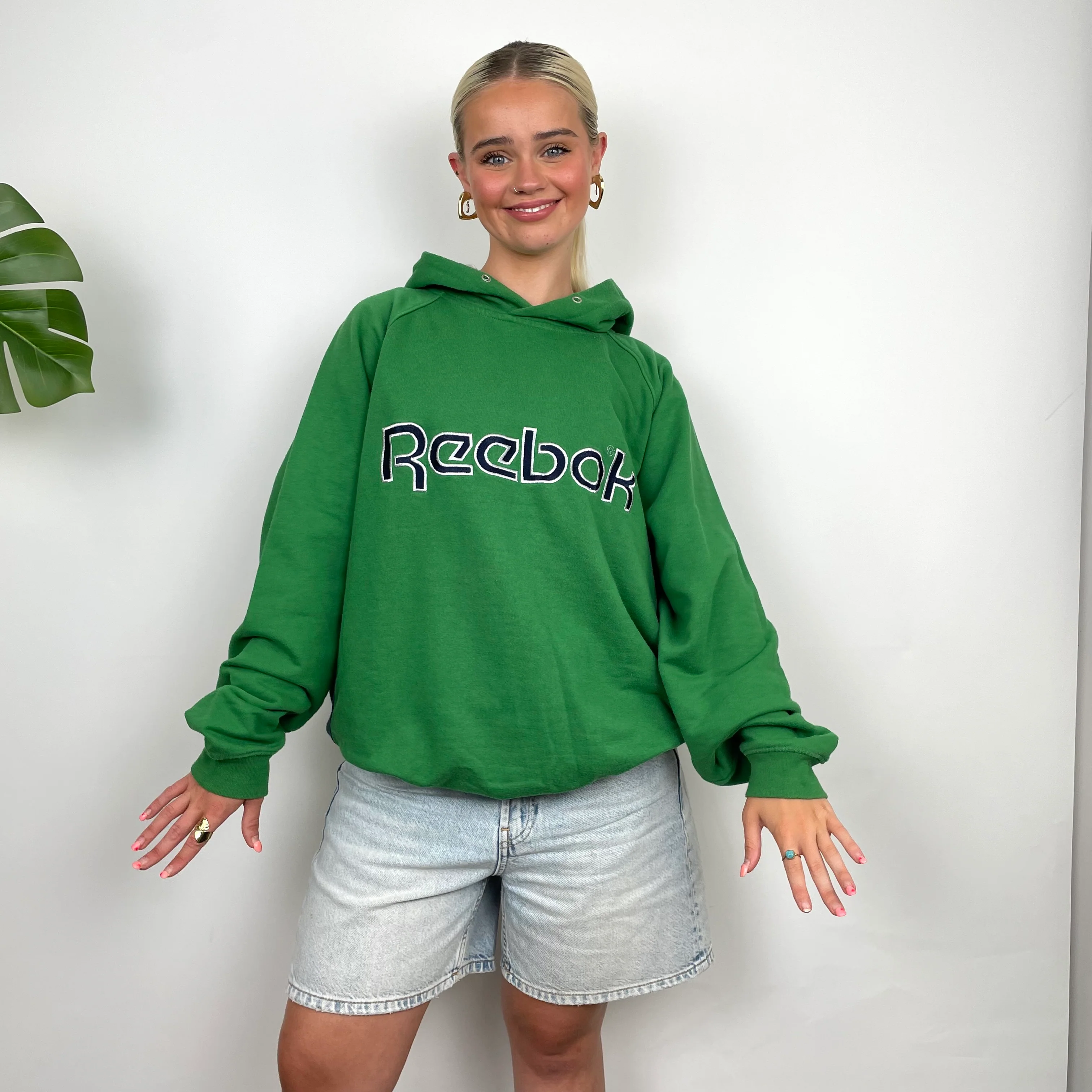 Reebok Green Embroidered Spell Out Hoodie (XL) - Image 9