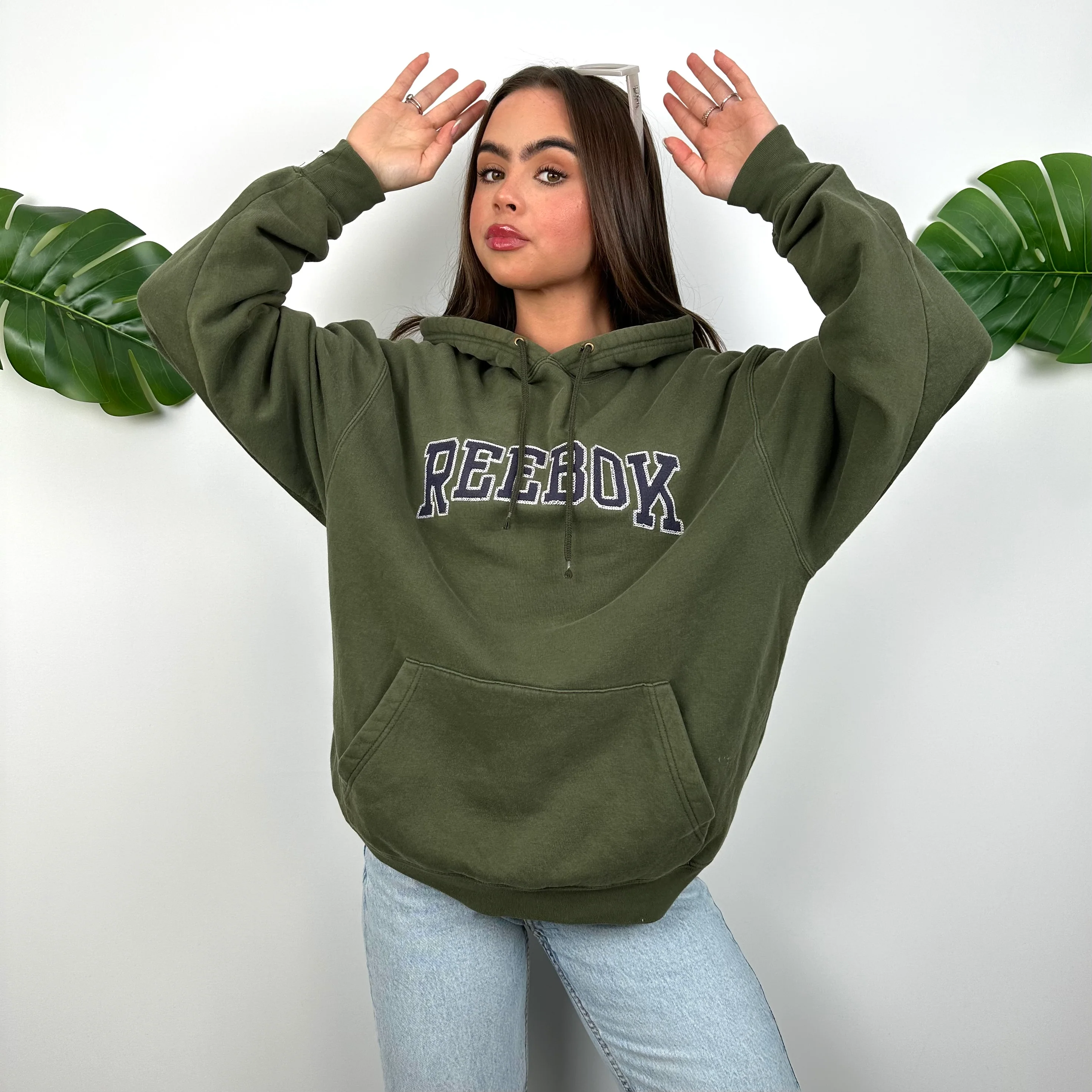 Reebok Green Embroidered Spell Out Hoodie (M) - Image 2