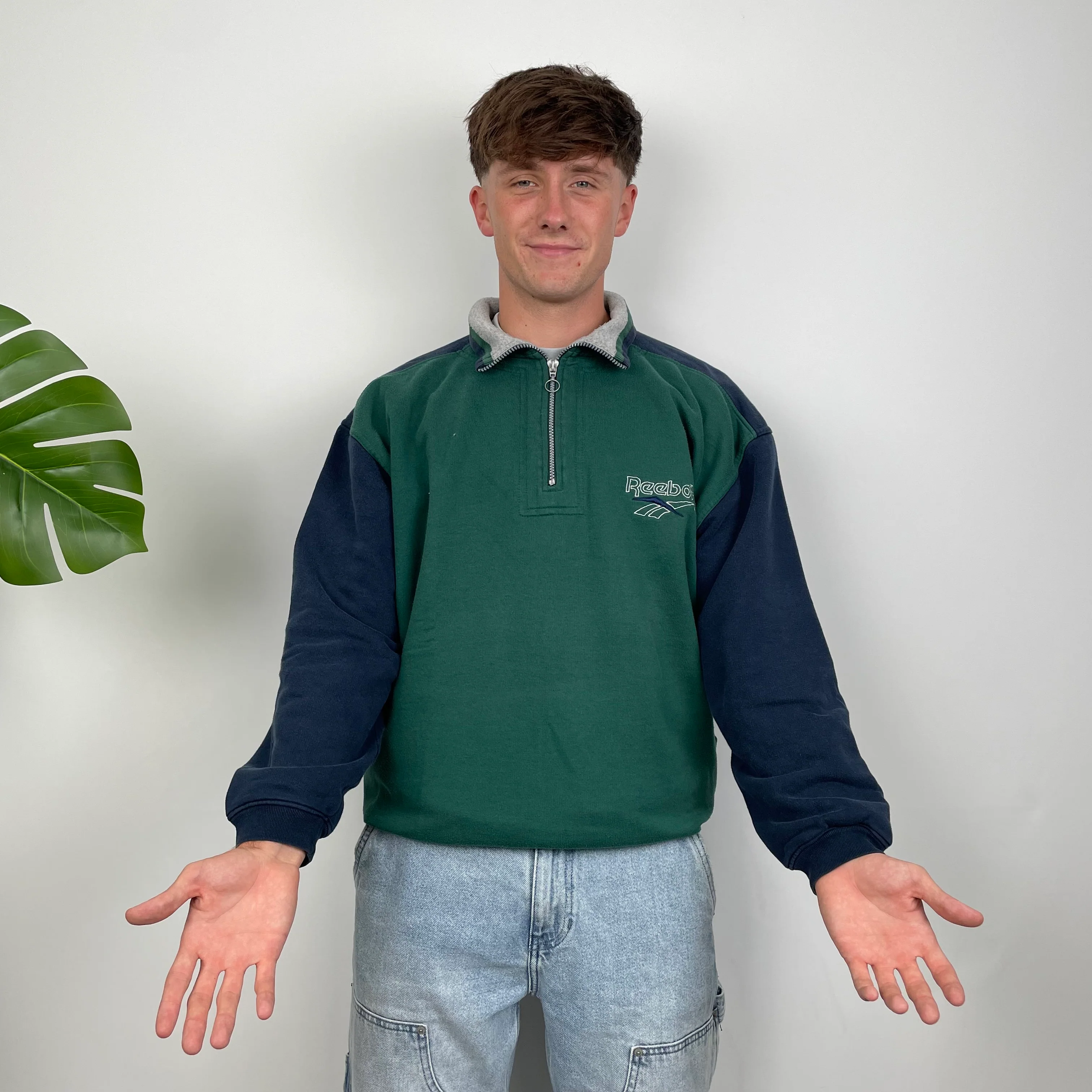 Reebok Green Embroidered Spell Out Quarter Zip Sweatshirt (XL) - Image 6