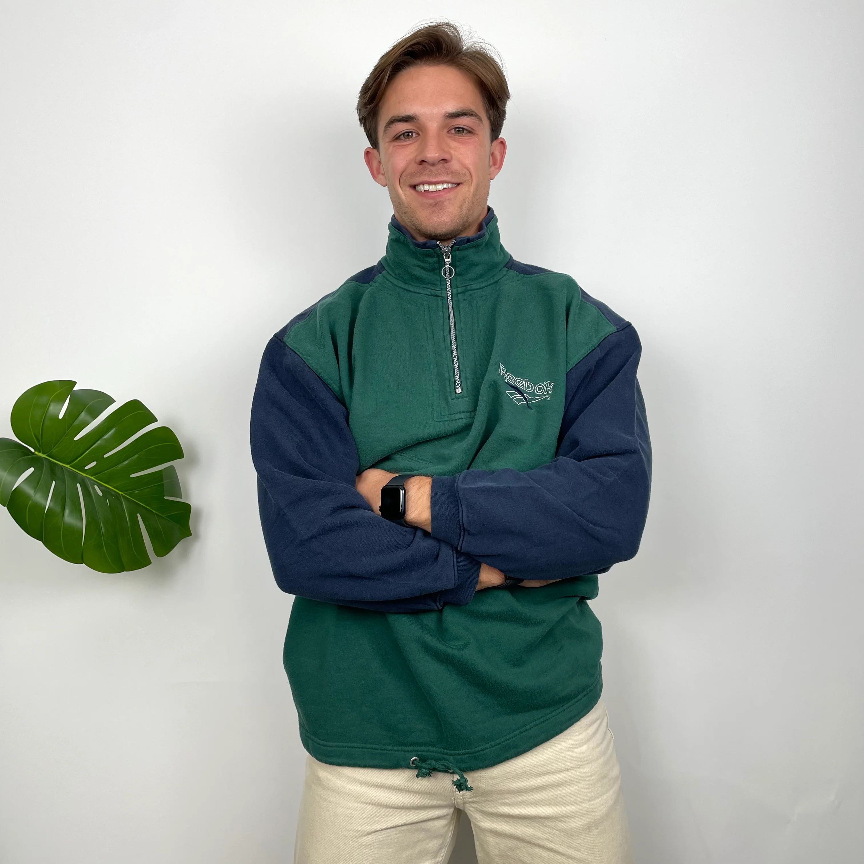 Reebok Green Embroidered Spell Out Quarter Zip Sweatshirt (XL) - Image 6