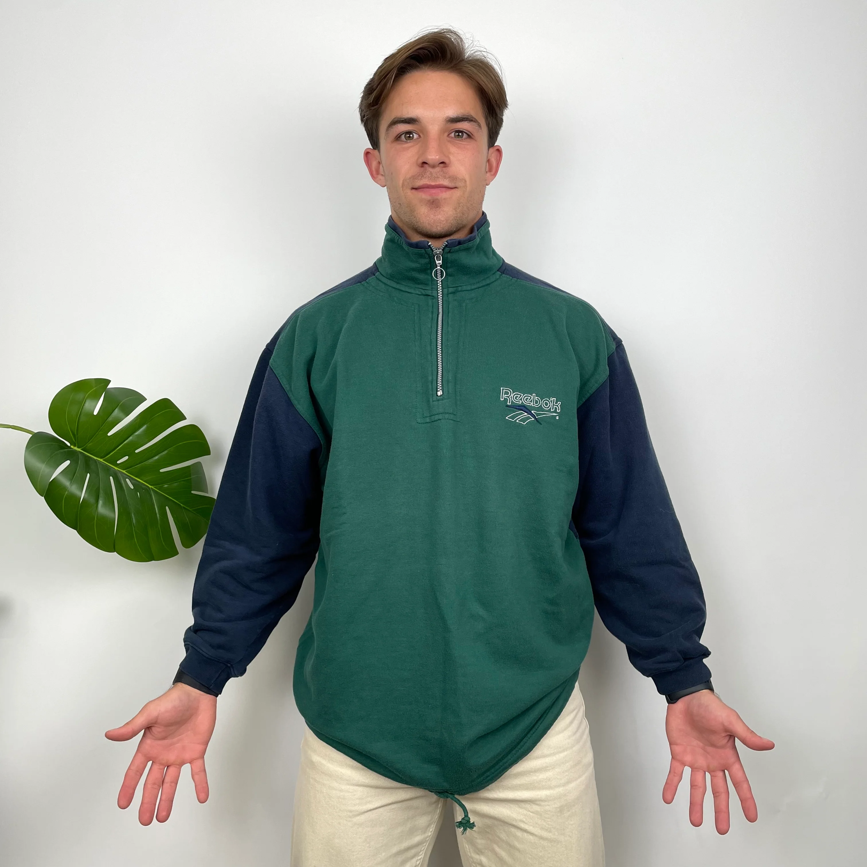 Reebok Green Embroidered Spell Out Quarter Zip Sweatshirt (XL) - Image 7