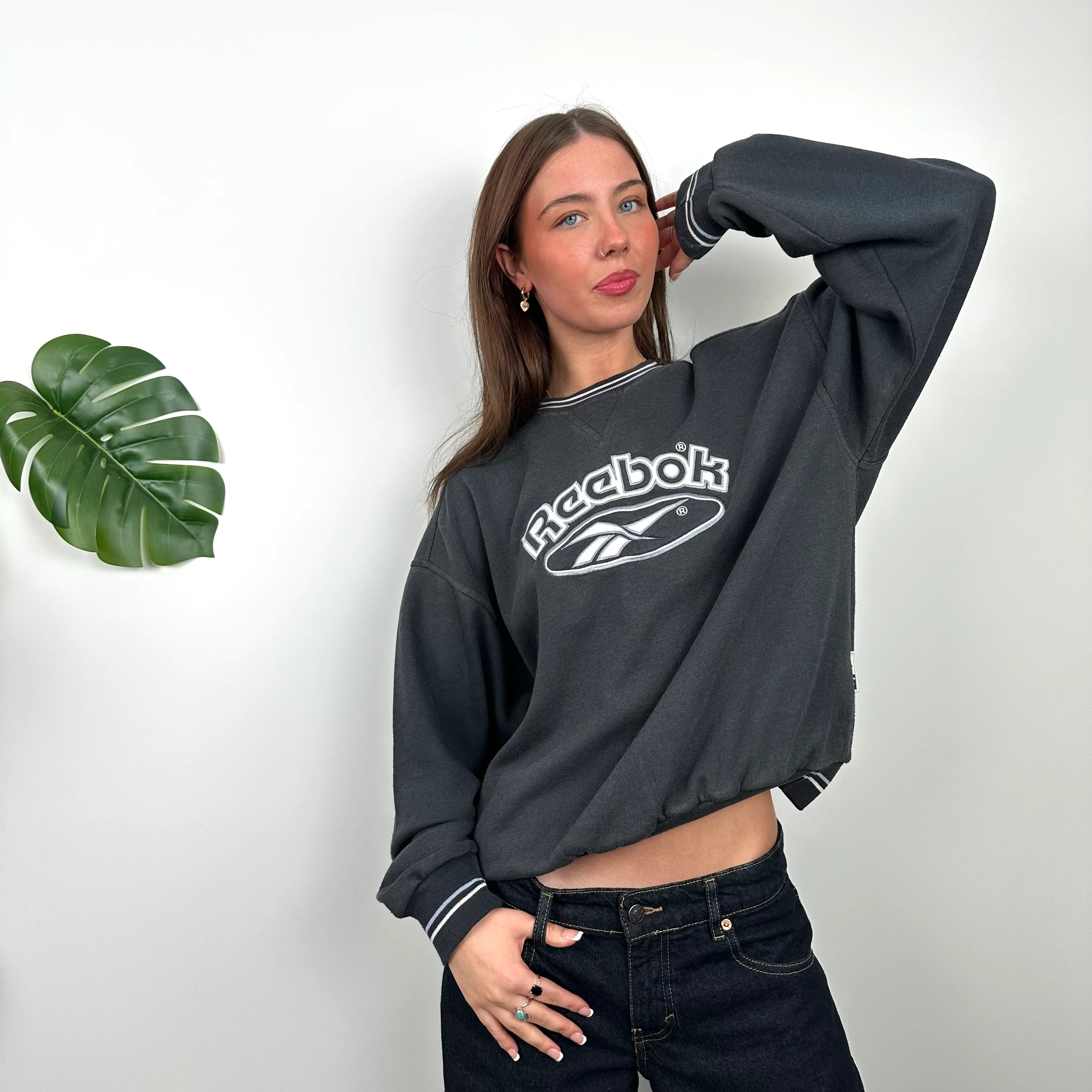 Reebok Grey Embroidered Spell Out Sweatshirt (M) - Image 4