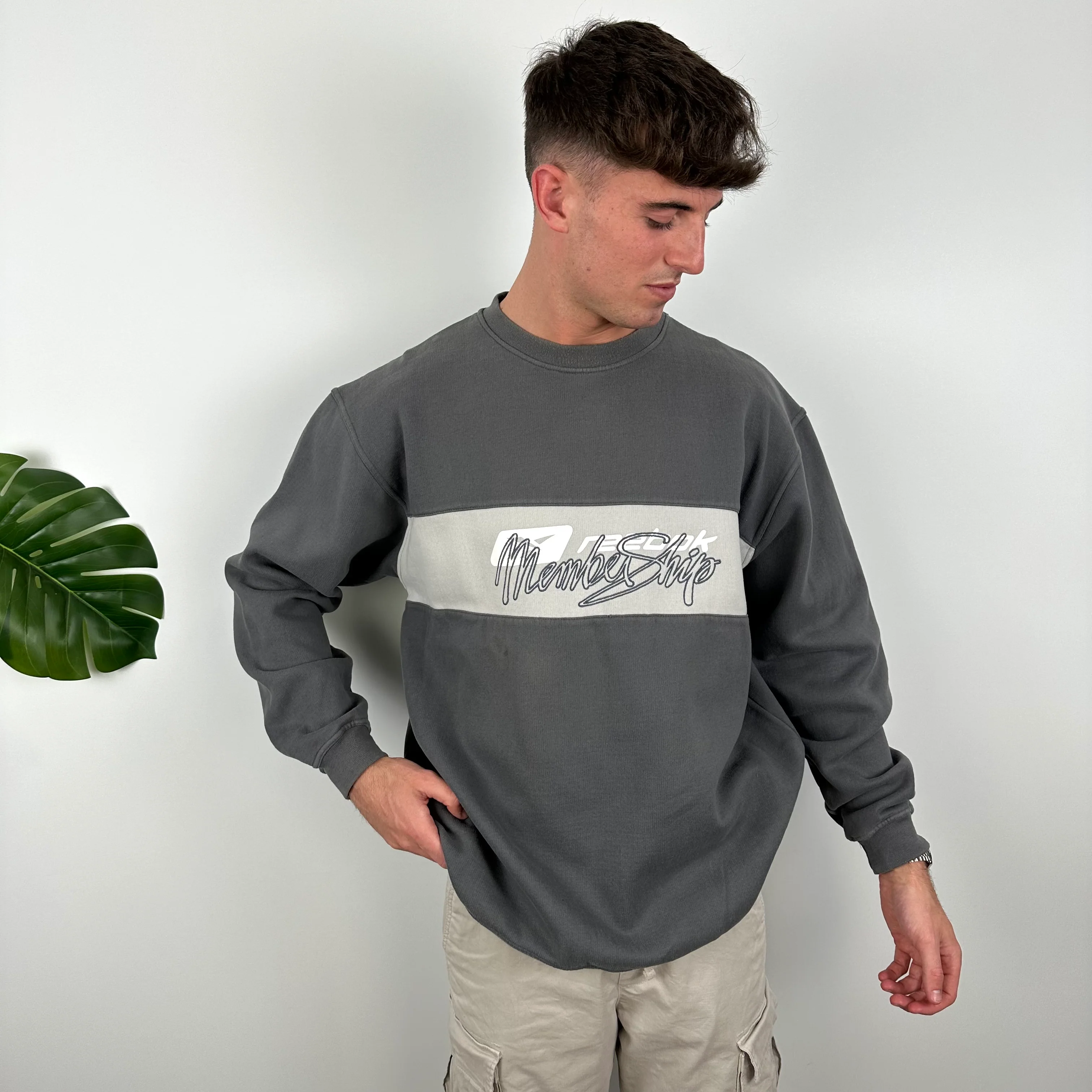 Reebok Grey Embroidered Spell Out Sweatshirt (L) - Image 3