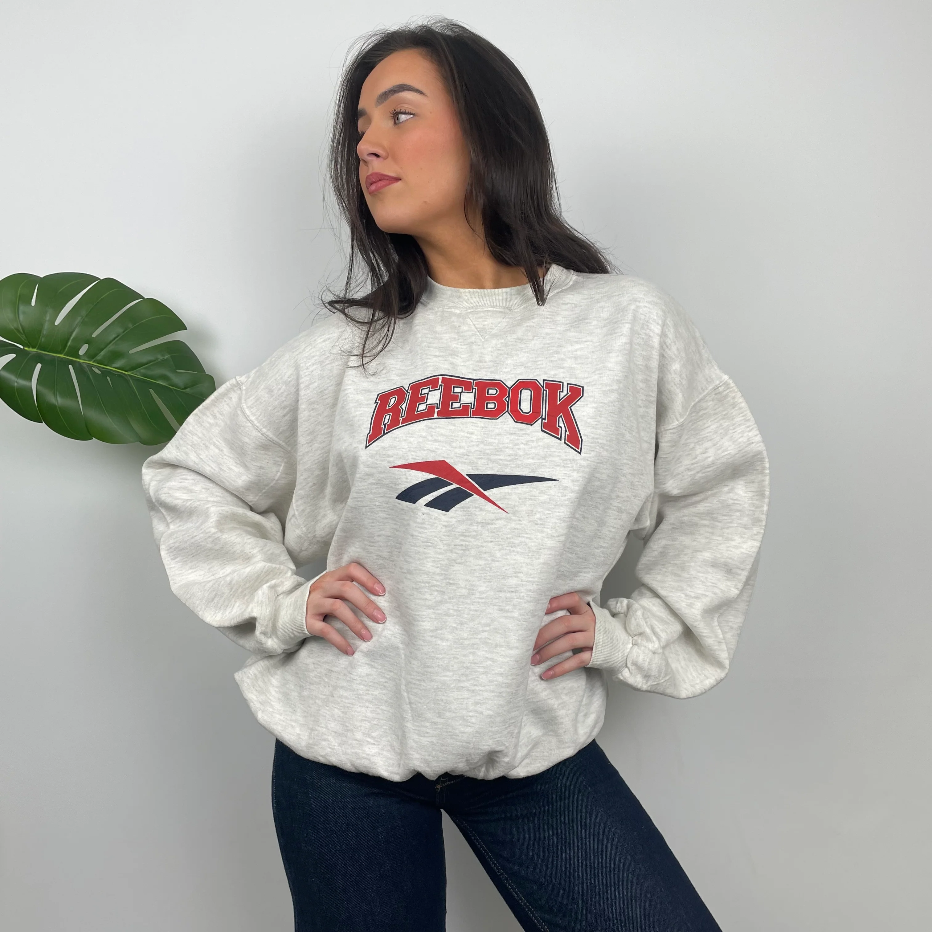 Reebok Grey Embroidered Spell Out Sweatshirt (L) - Image 4