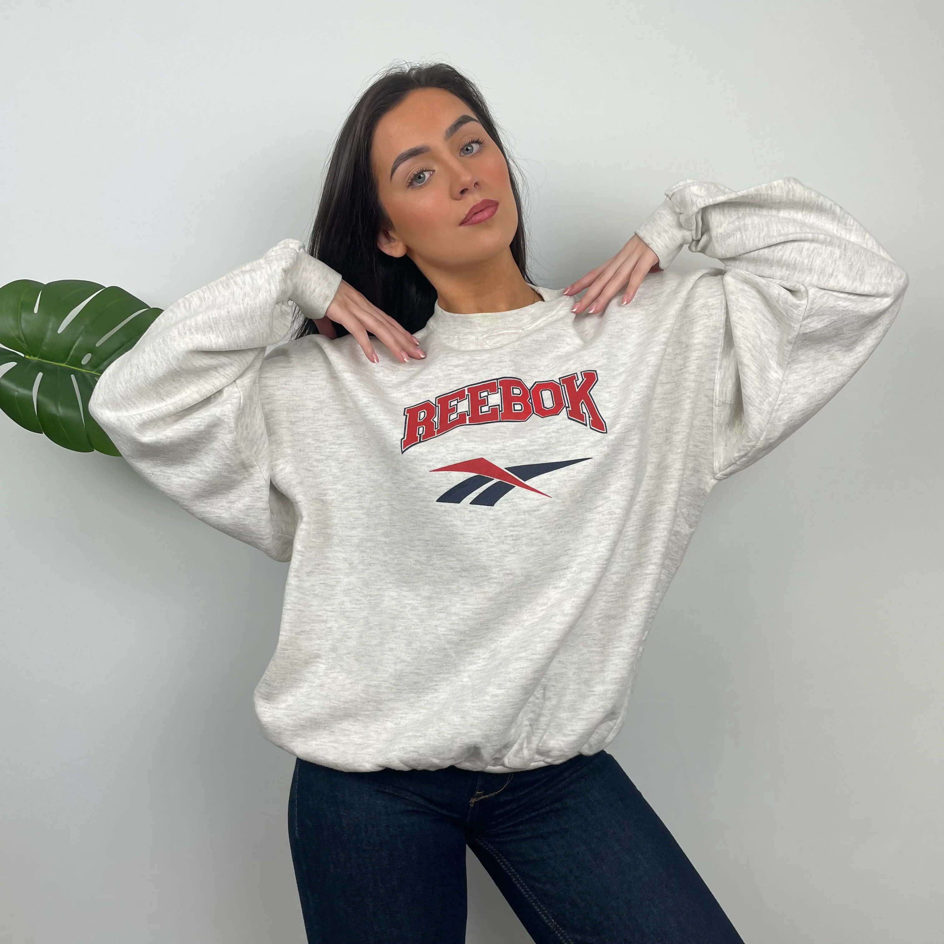 Reebok Grey Embroidered Spell Out Sweatshirt (L) - Image 6