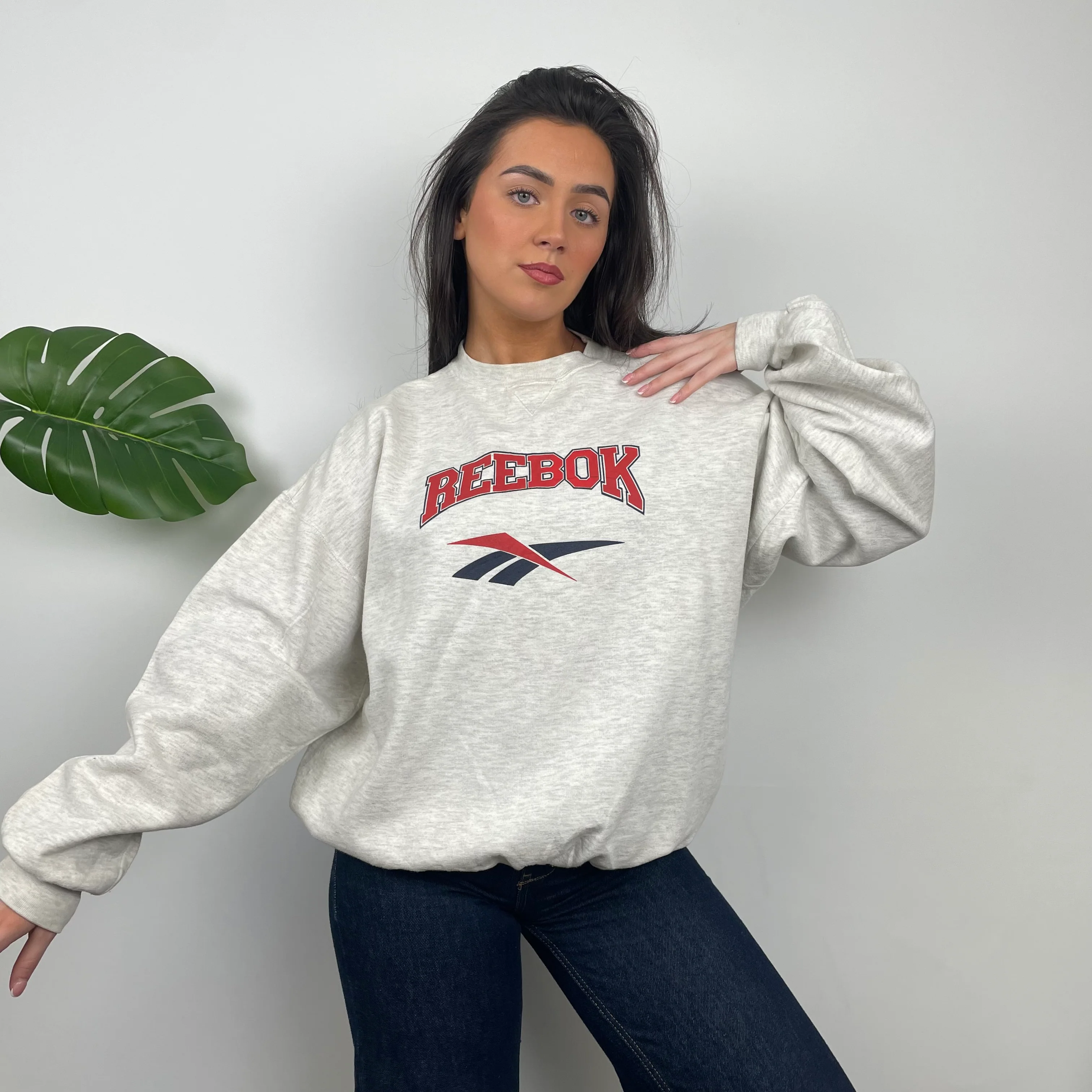 Reebok Grey Embroidered Spell Out Sweatshirt (L) - Image 7