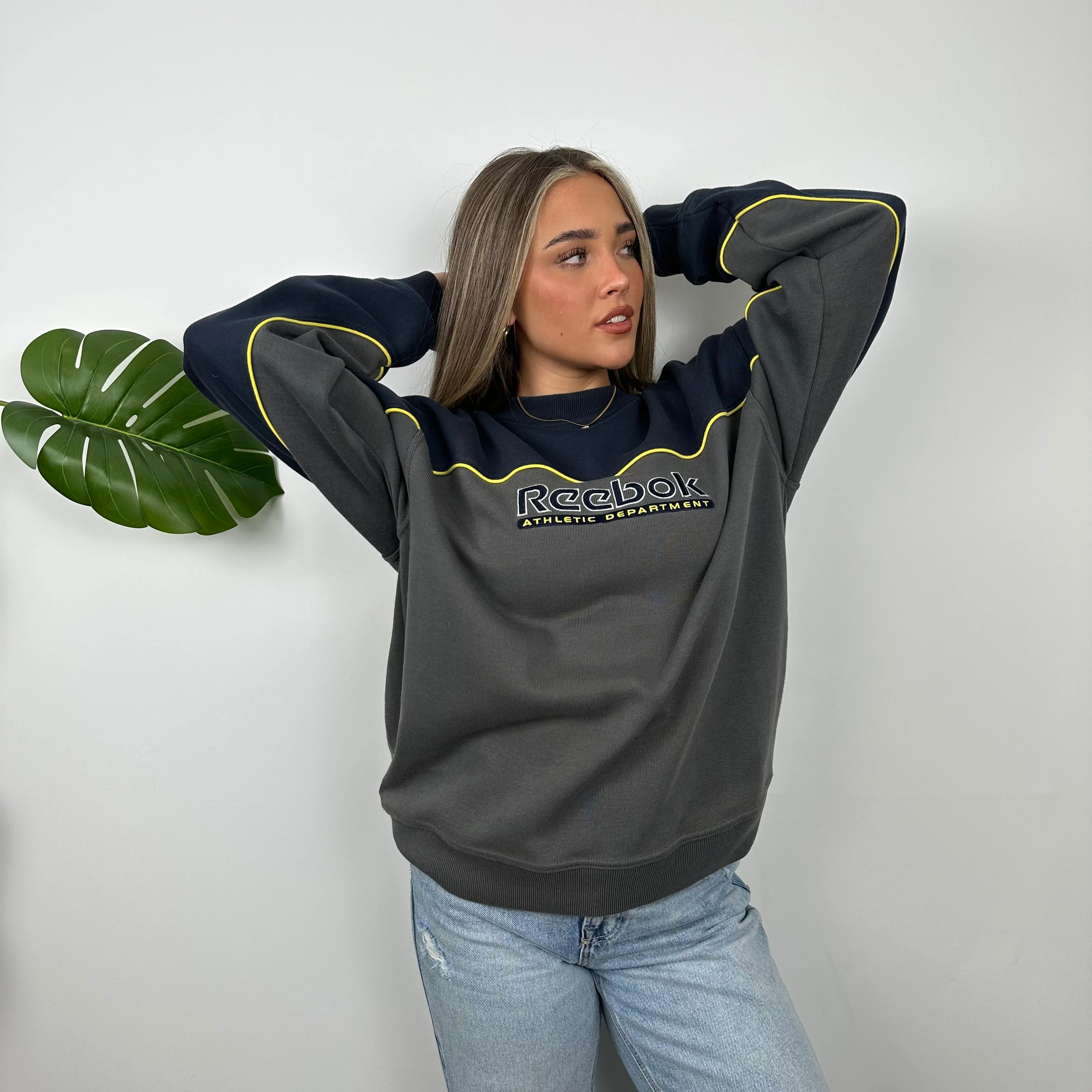Reebok Grey Embroidered Spell Out Sweatshirt (L) - Image 6