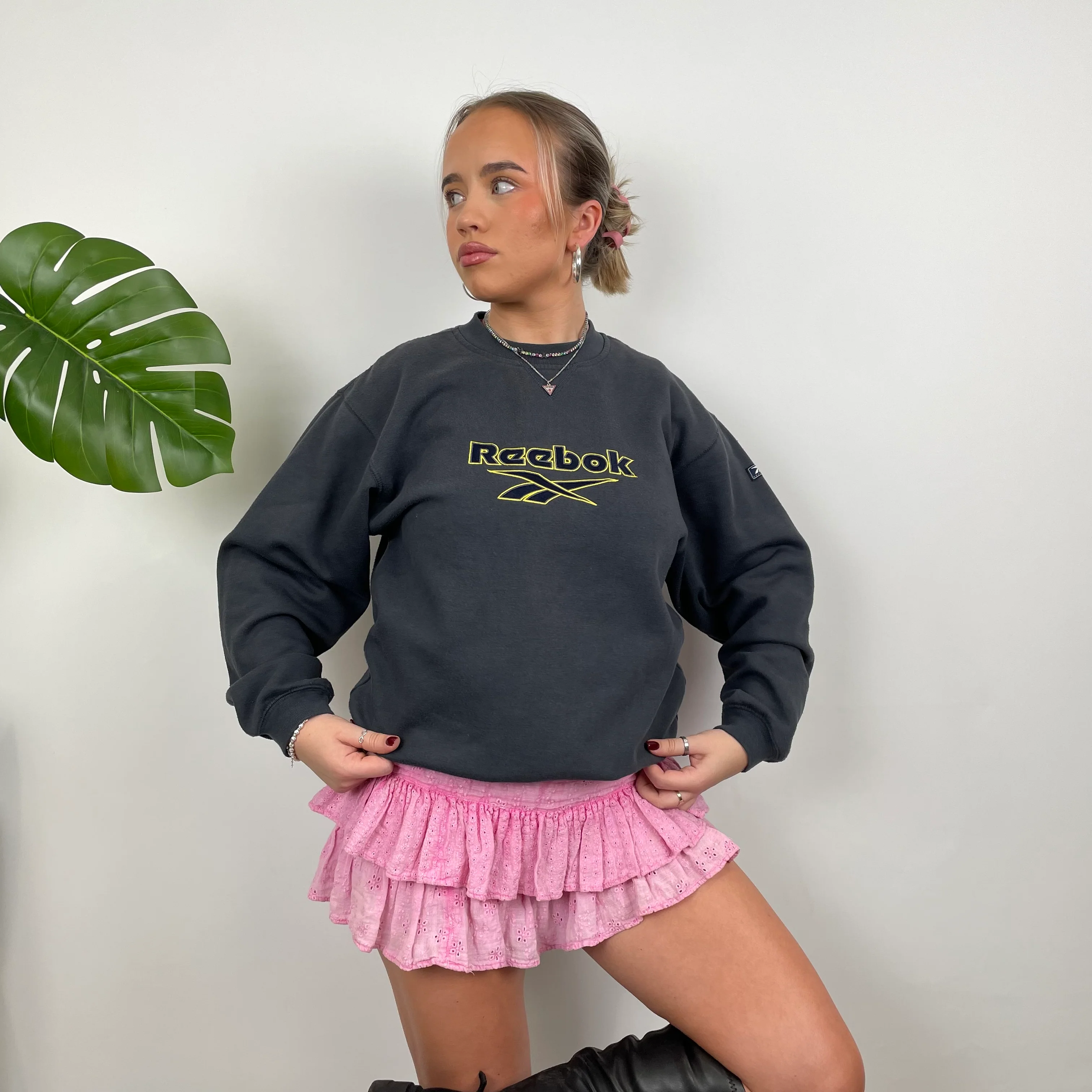 Reebok Grey Embroidered Spell Out Sweatshirt (M)