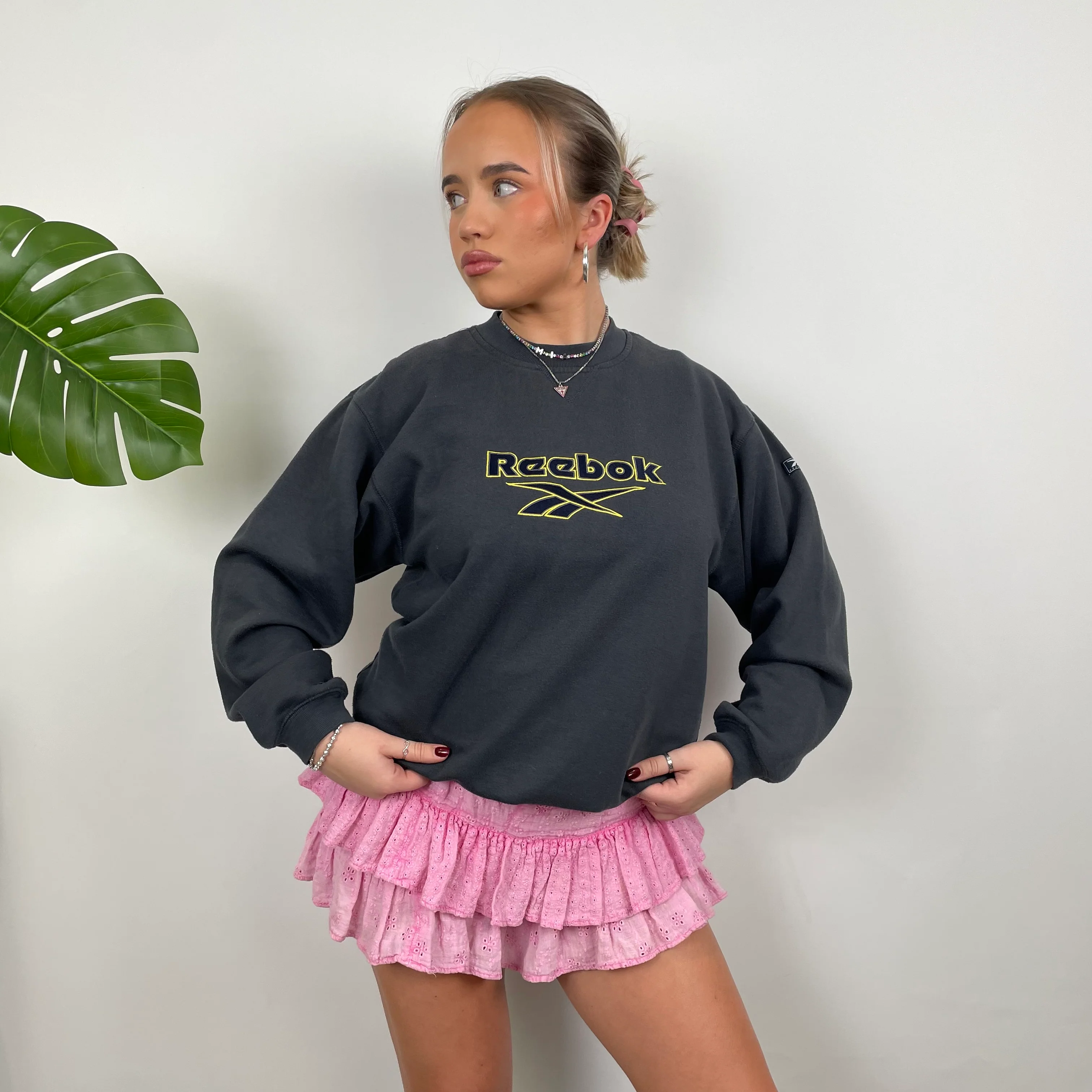 Reebok Grey Embroidered Spell Out Sweatshirt (M) - Image 3