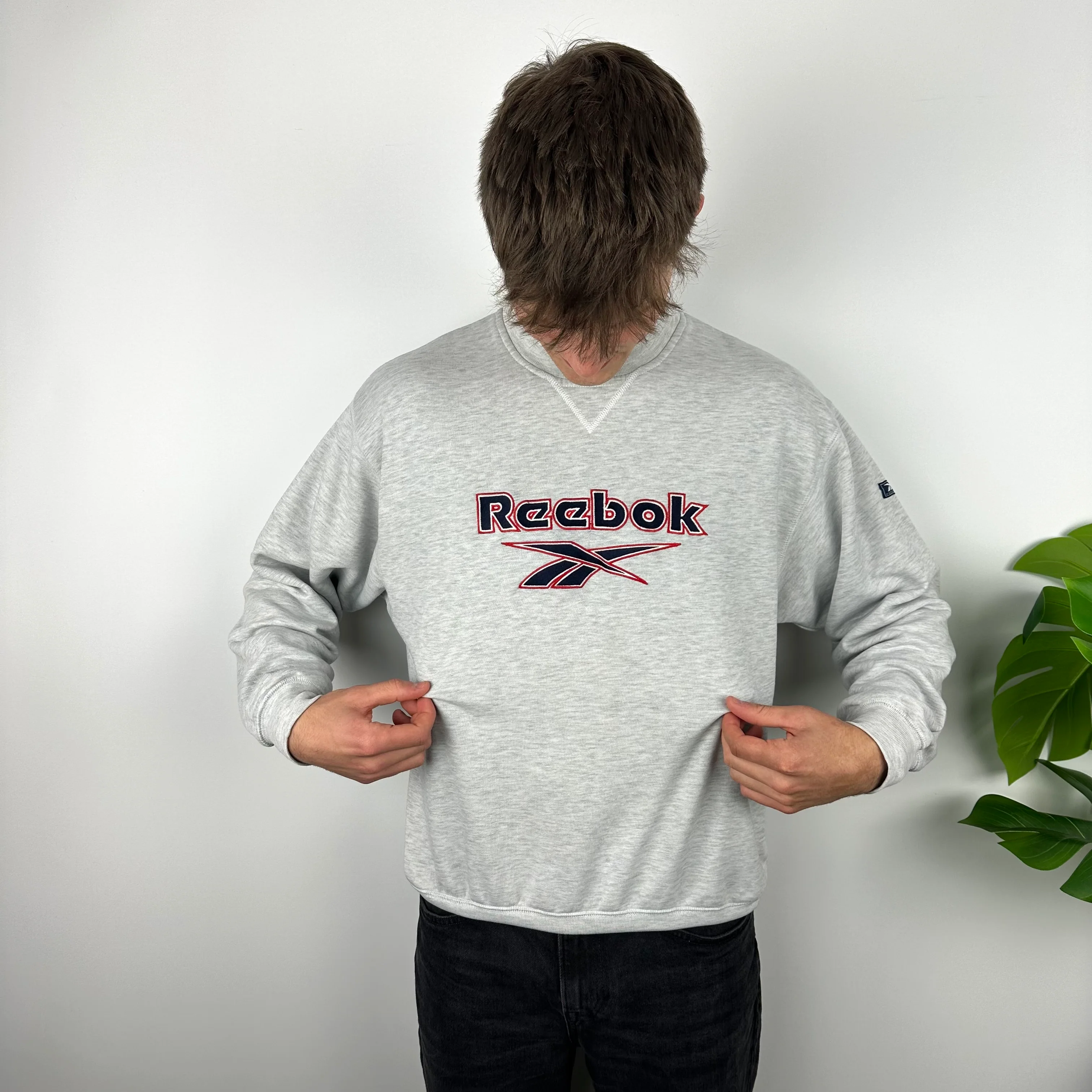 Reebok Grey Embroidered Spell Out Sweatshirt (M) - Image 3