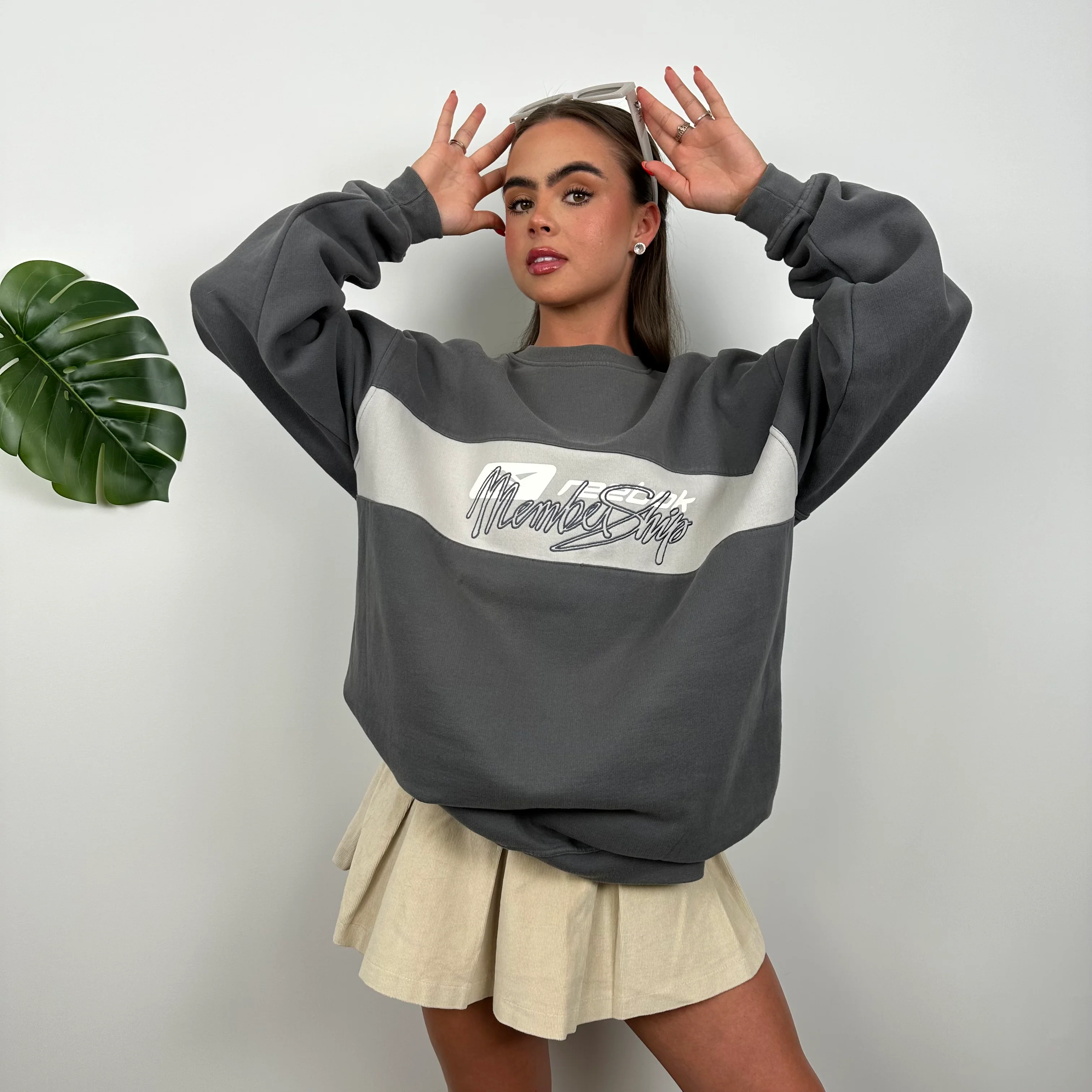 Reebok Grey Embroidered Spell Out Sweatshirt (L) - Image 2