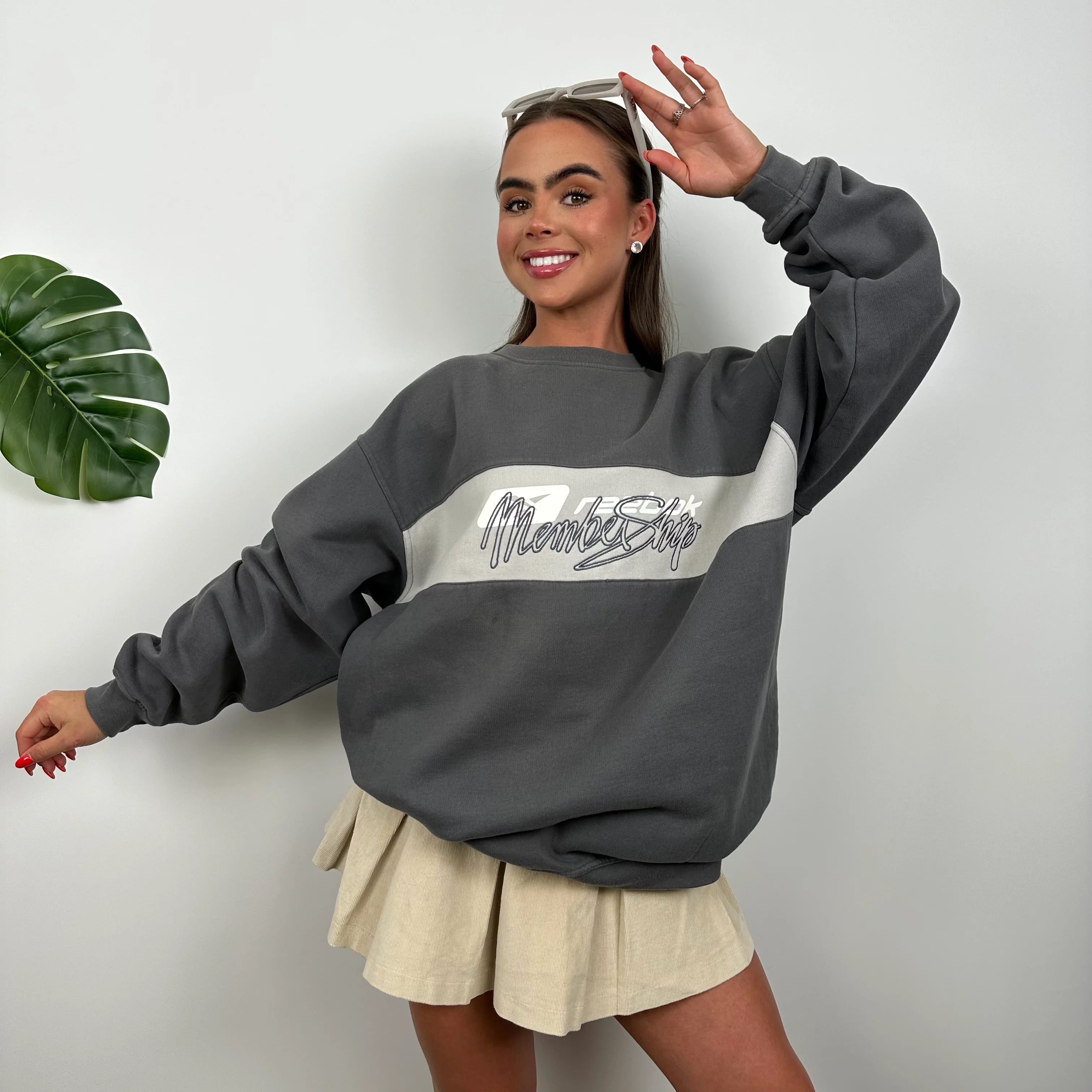 Reebok Grey Embroidered Spell Out Sweatshirt (L) - Image 5
