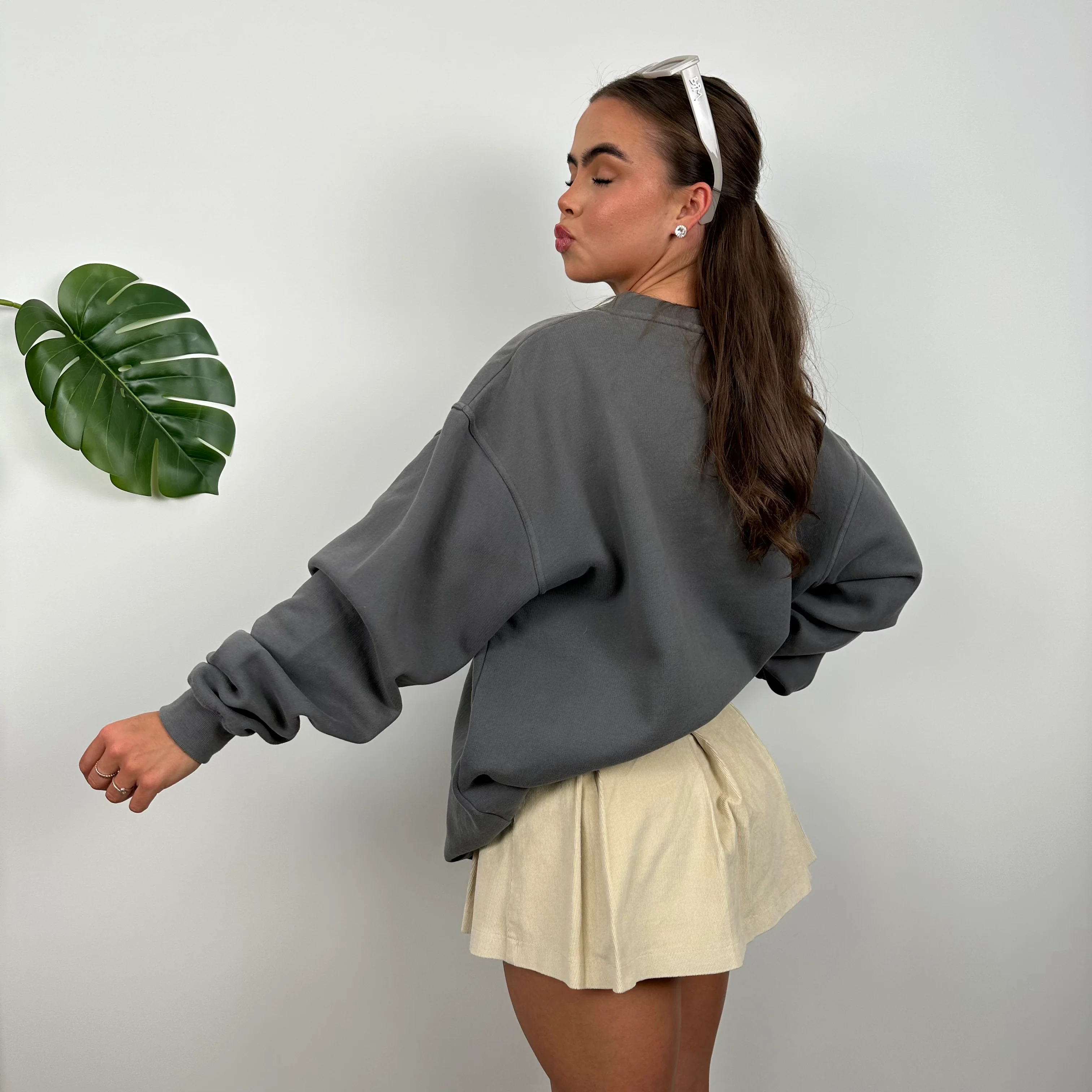 Reebok Grey Embroidered Spell Out Sweatshirt (L) - Image 6