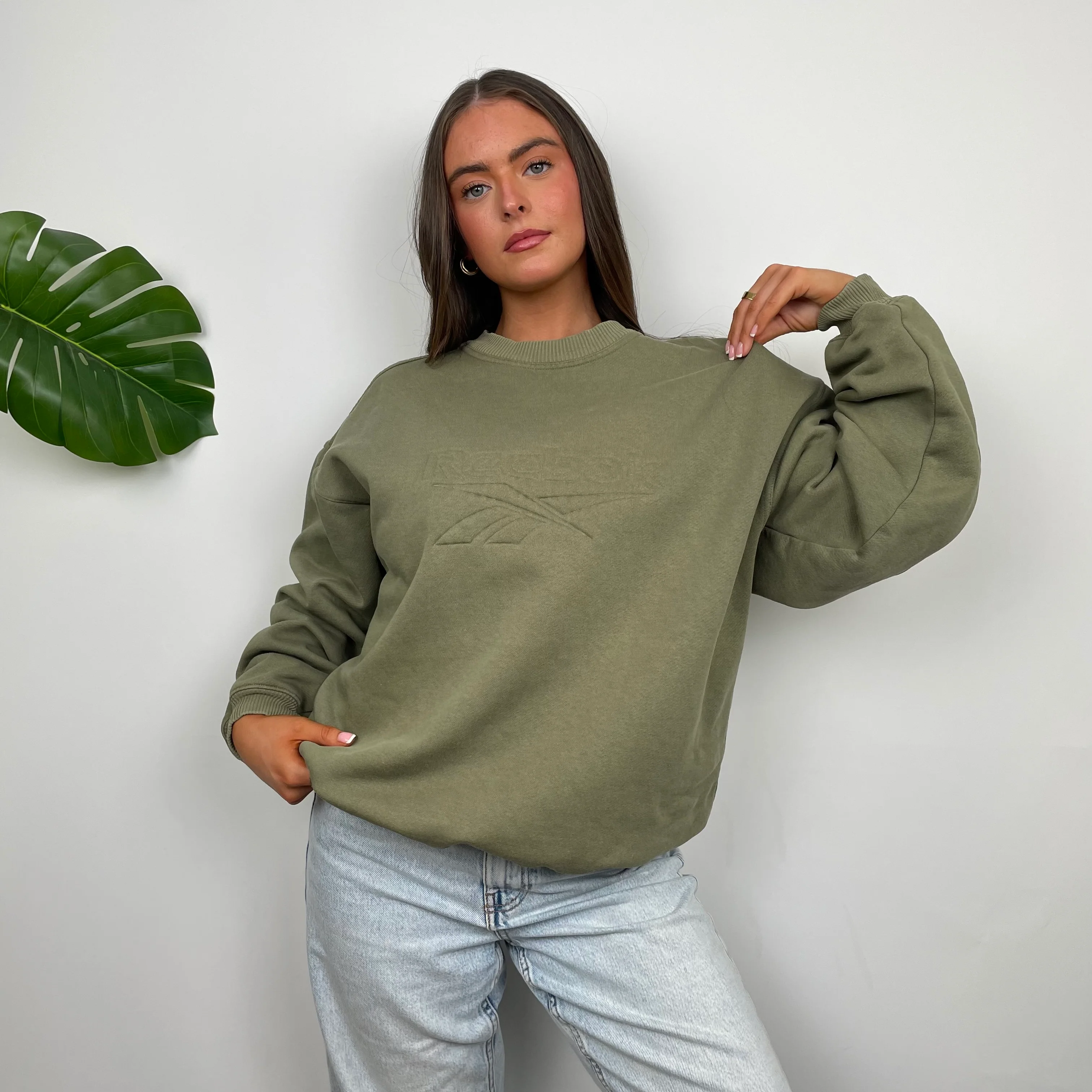Reebok Khaki Embroidered Spell Out Sweatshirt (M) - Image 2
