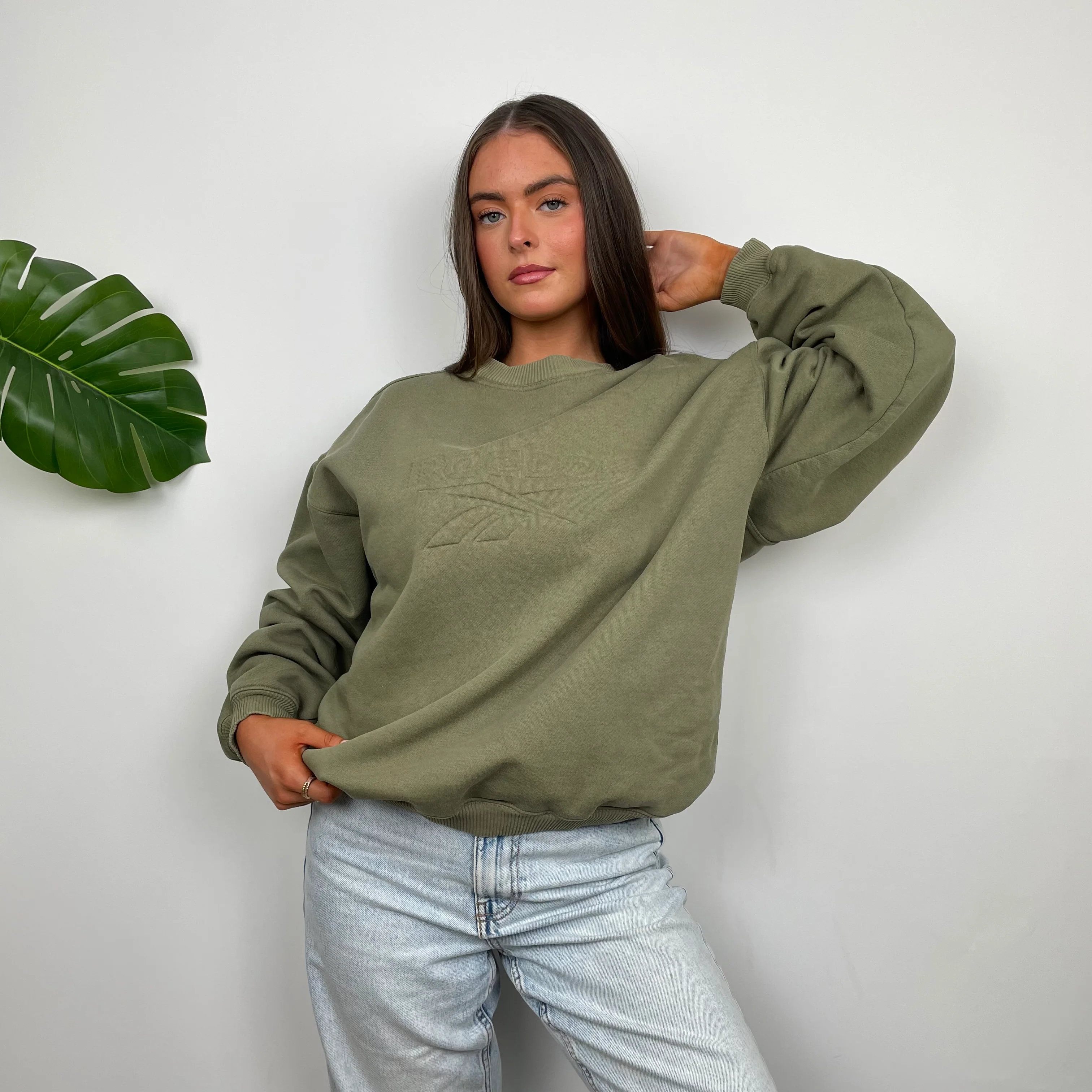 Reebok Khaki Embroidered Spell Out Sweatshirt (M) - Image 5