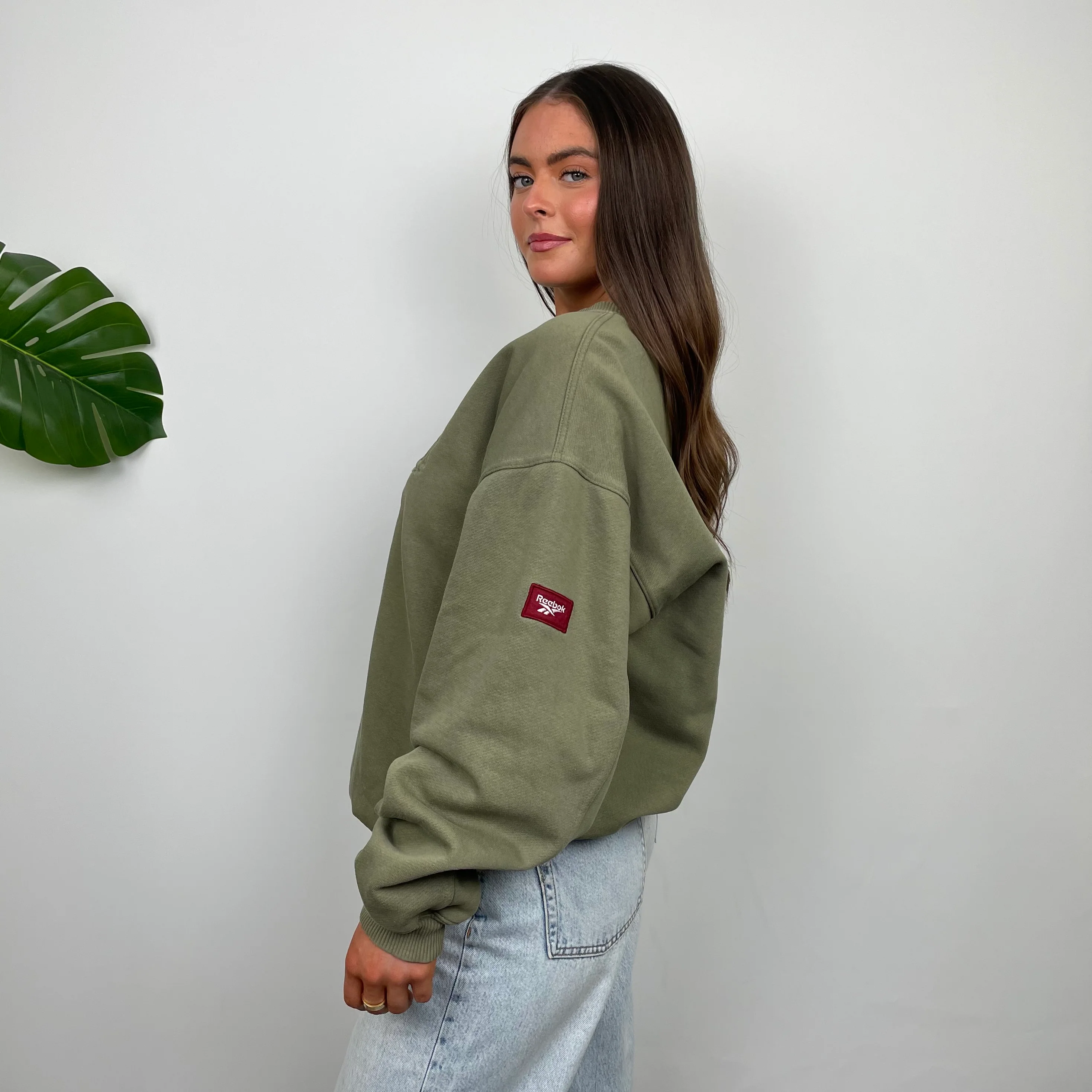 Reebok Khaki Embroidered Spell Out Sweatshirt (M) - Image 7