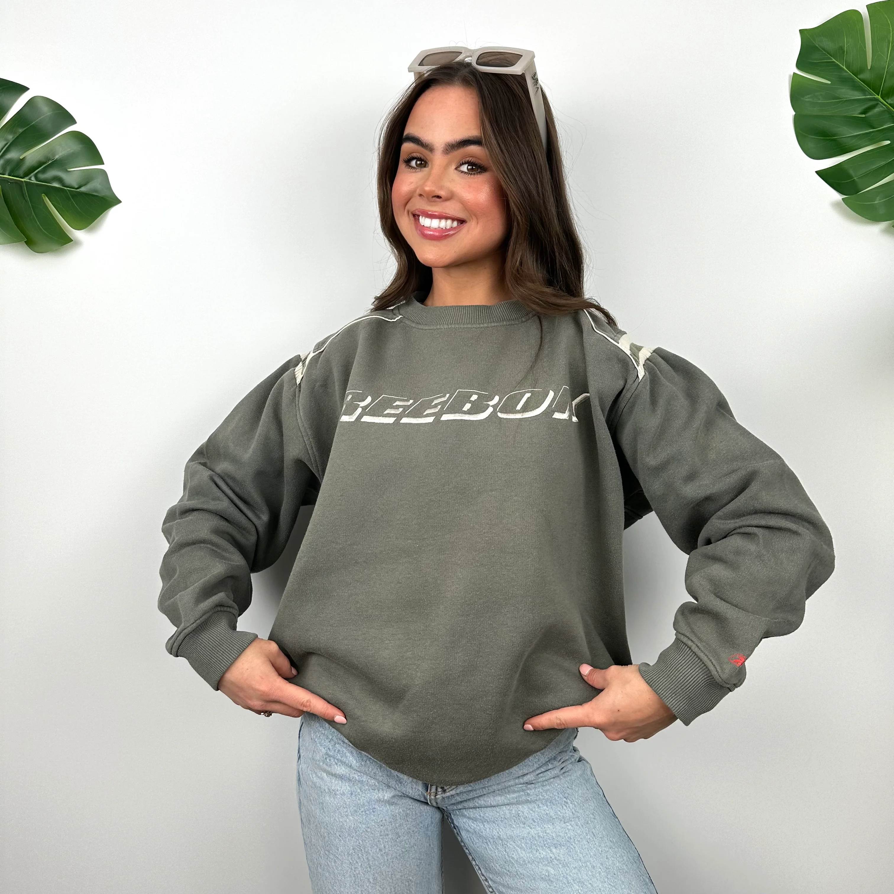 Reebok Khaki Embroidered Spell Out Sweatshirt (M)