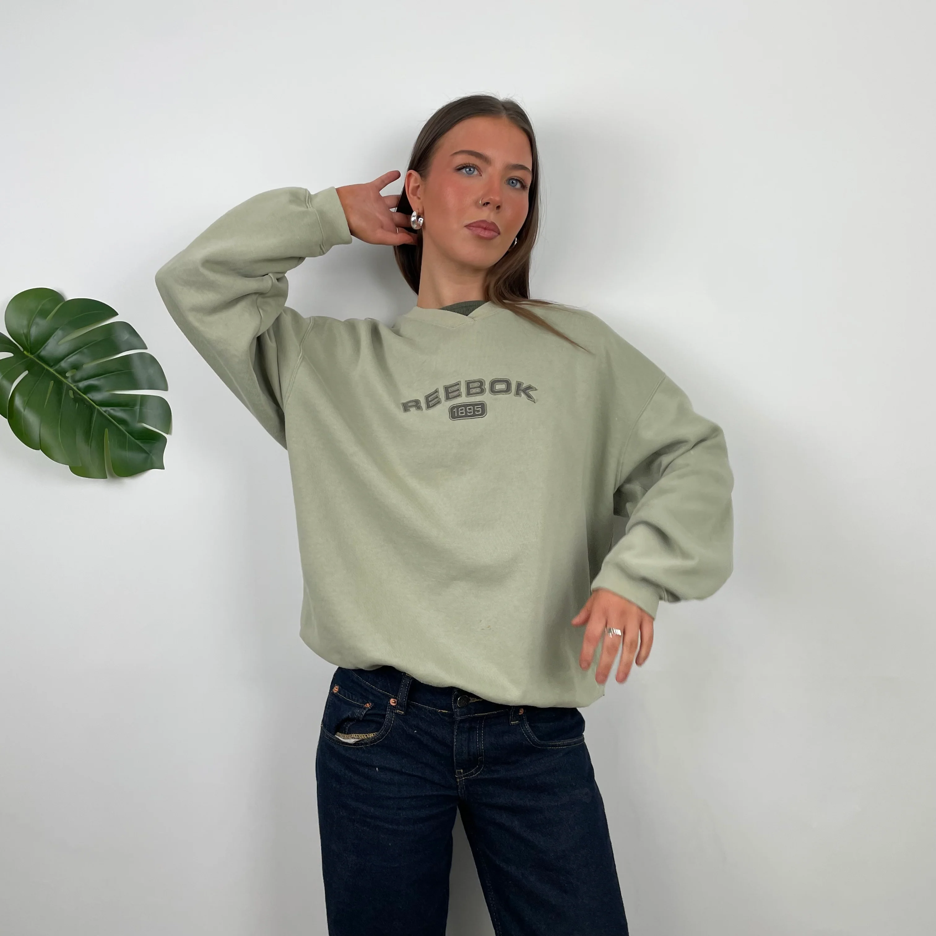 Reebok Khaki Embroidered Spell Out Sweatshirt (M) - Image 2