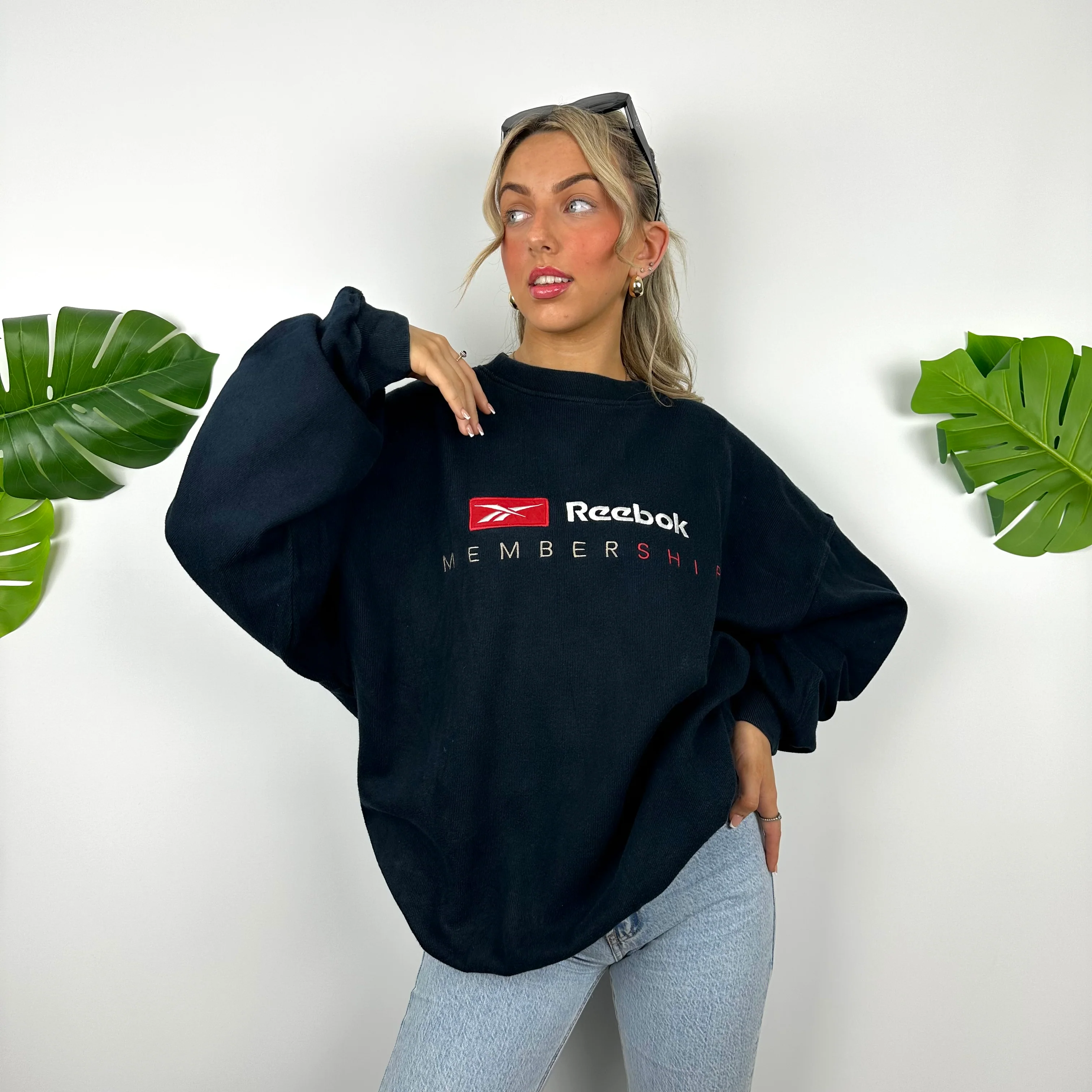 Reebok Membership RARE Navy Embroidered Spell Out Sweatshirt (XL) - Image 6
