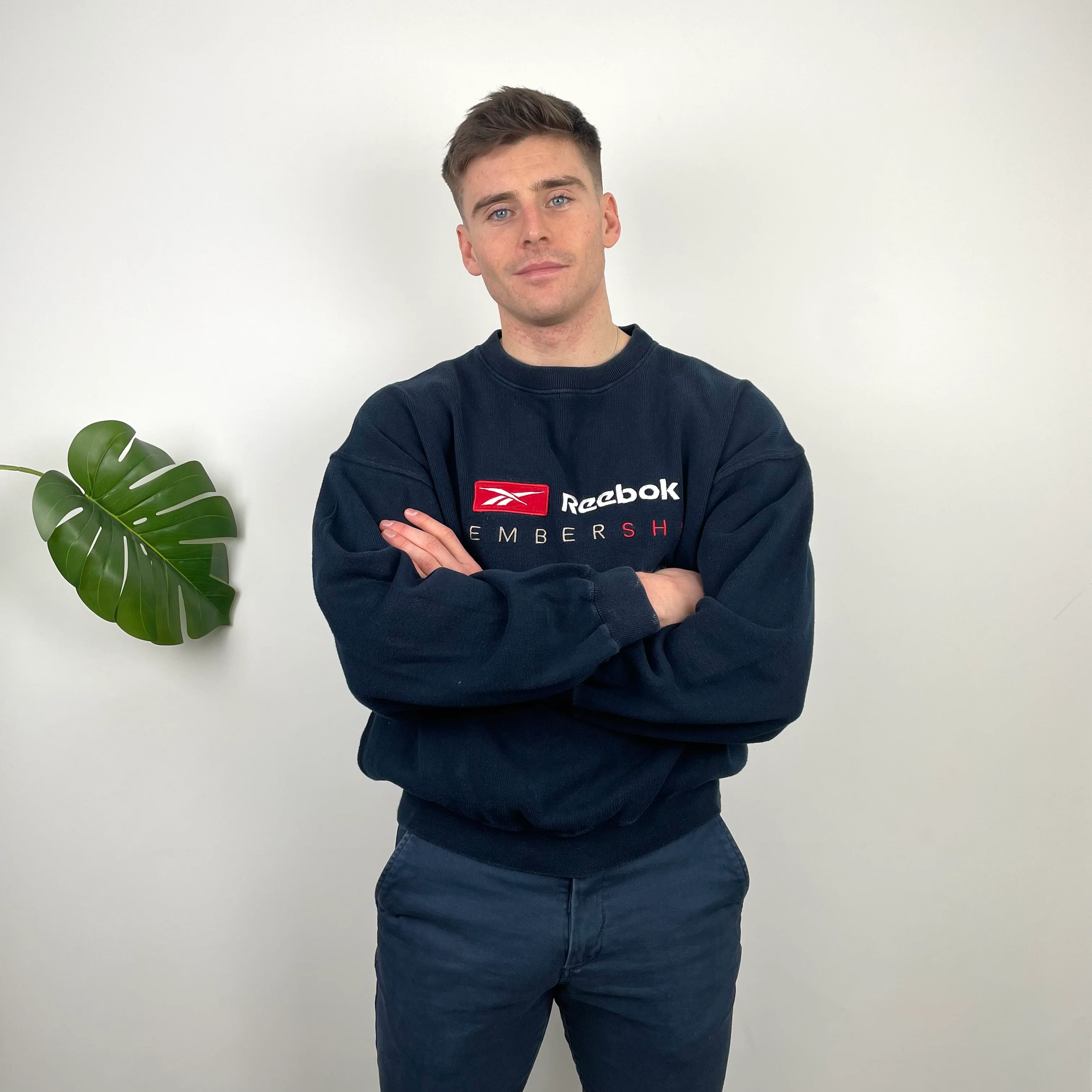 Reebok Membership RARE Navy Embroidered Spell Out Sweatshirt (L)