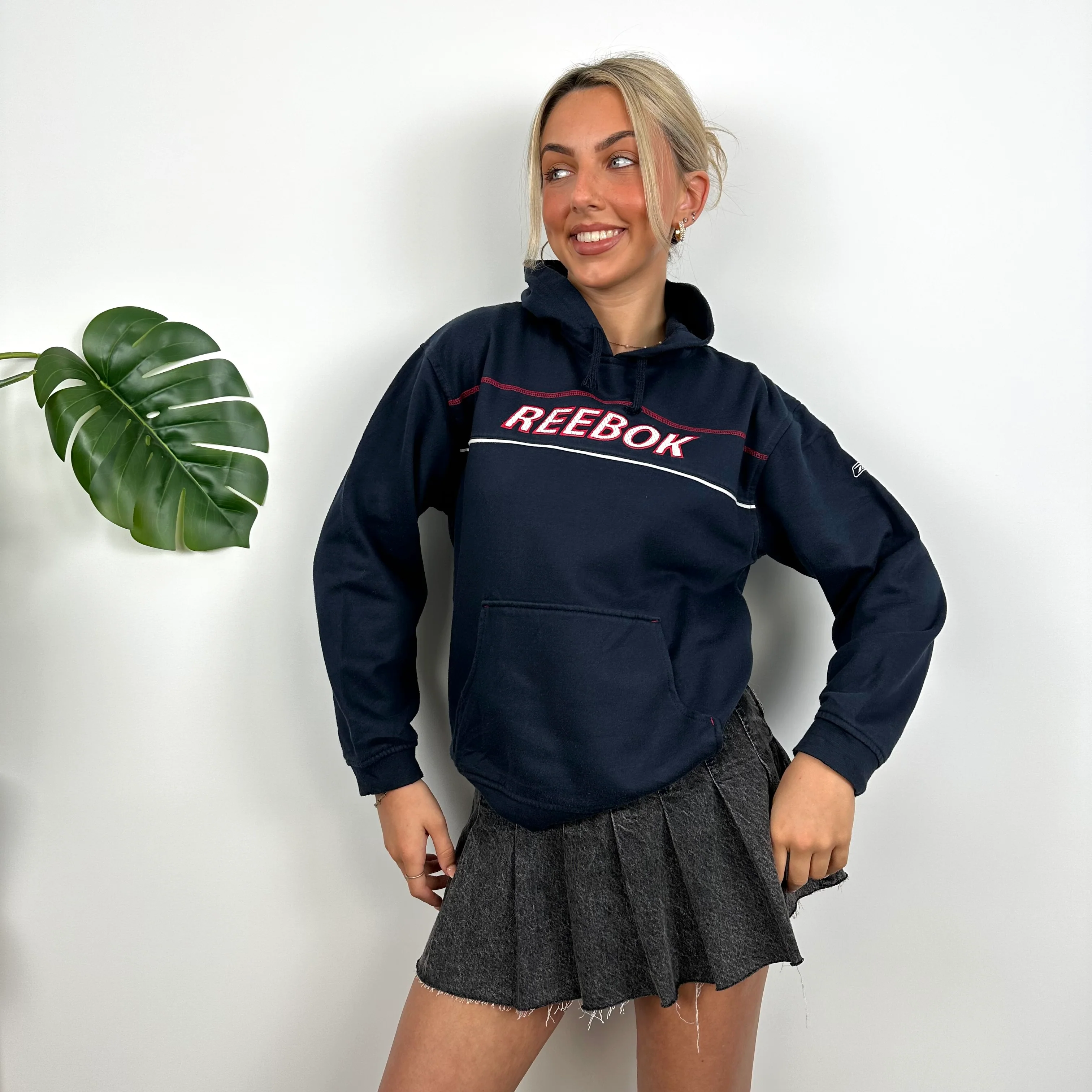 Reebok Navy Embroidered Spell Out Hoodie (S) - Image 2