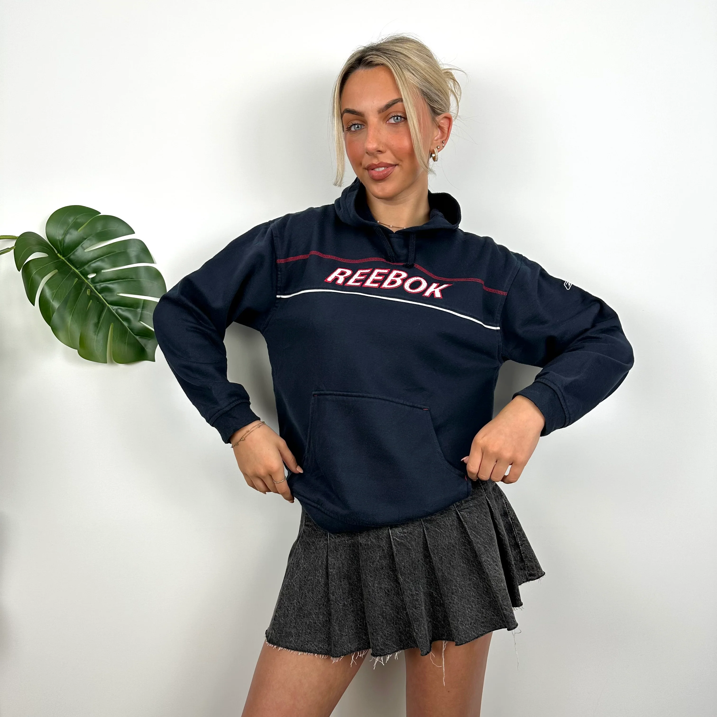 Reebok Navy Embroidered Spell Out Hoodie (S) - Image 3