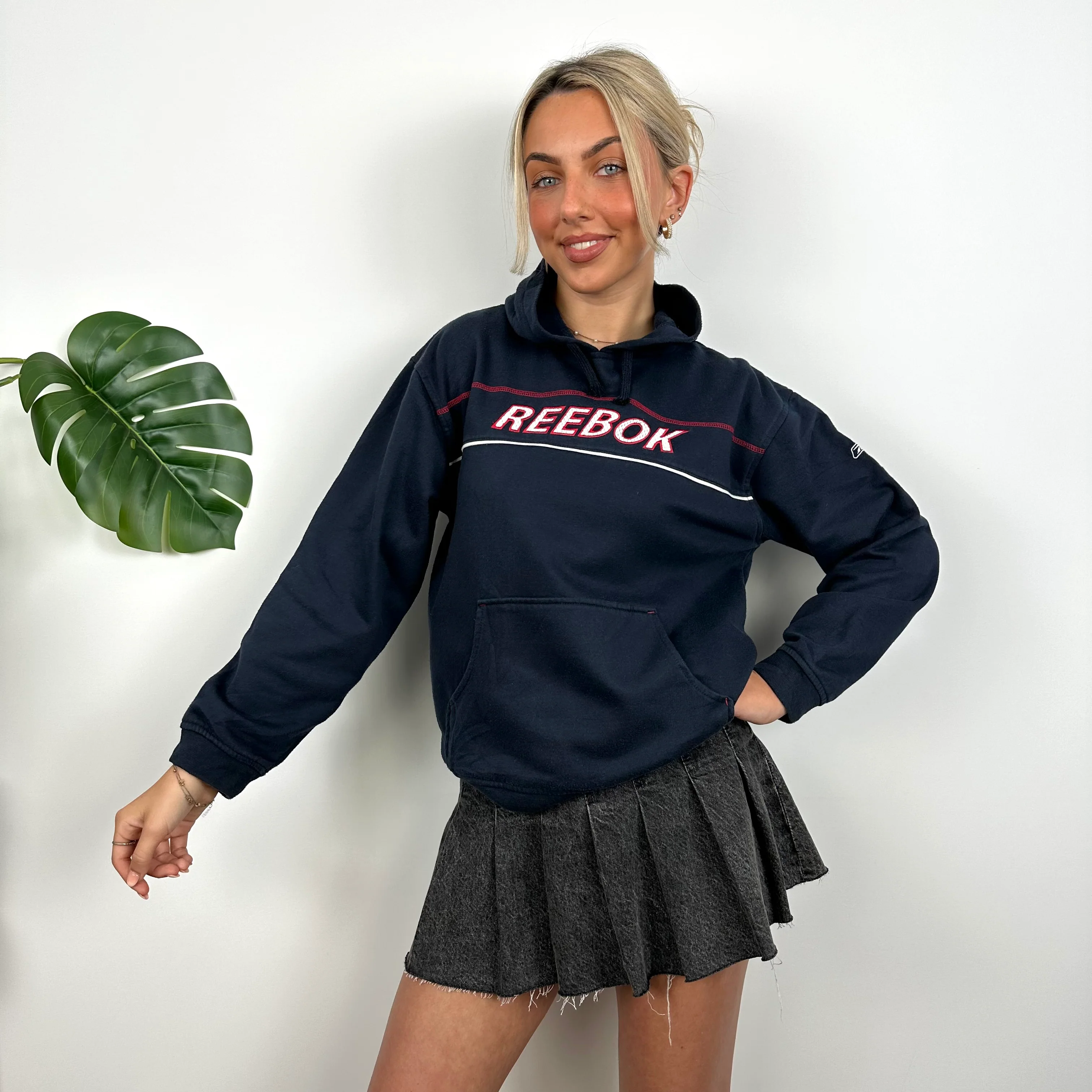 Reebok Navy Embroidered Spell Out Hoodie (S) - Image 4