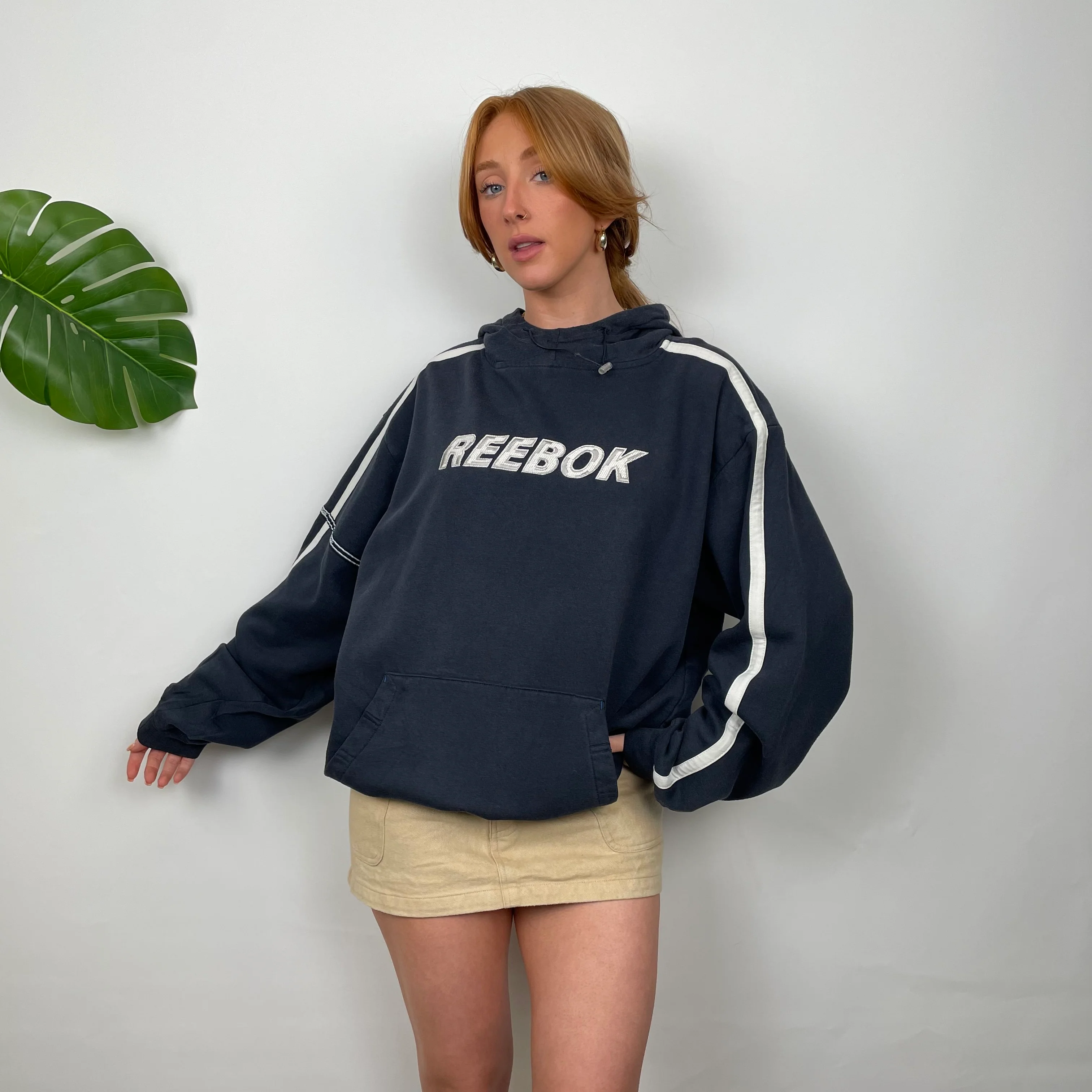 Reebok Navy Embroidered Spell Out Hoodie (XL) - Image 2
