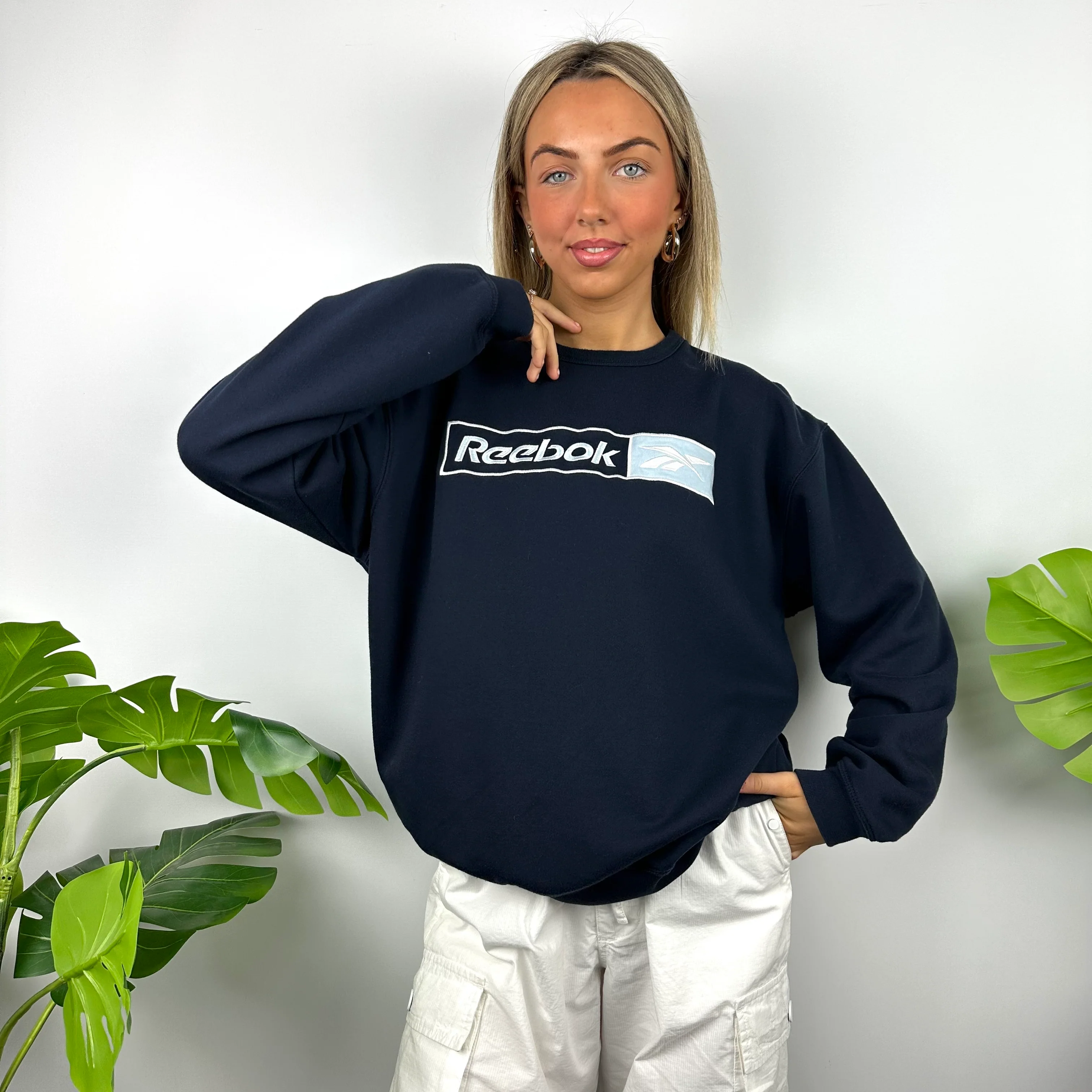 Reebok Navy Embroidered Spell Out Sweatshirt (L) - Image 2