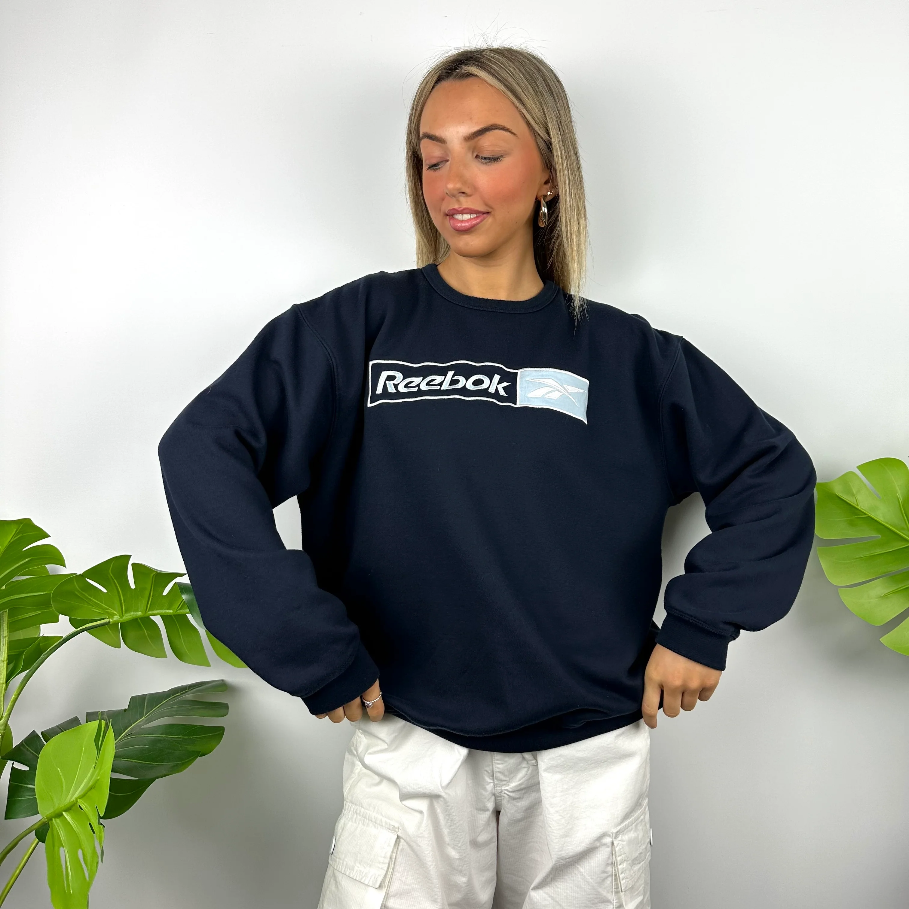 Reebok Navy Embroidered Spell Out Sweatshirt (L) - Image 5