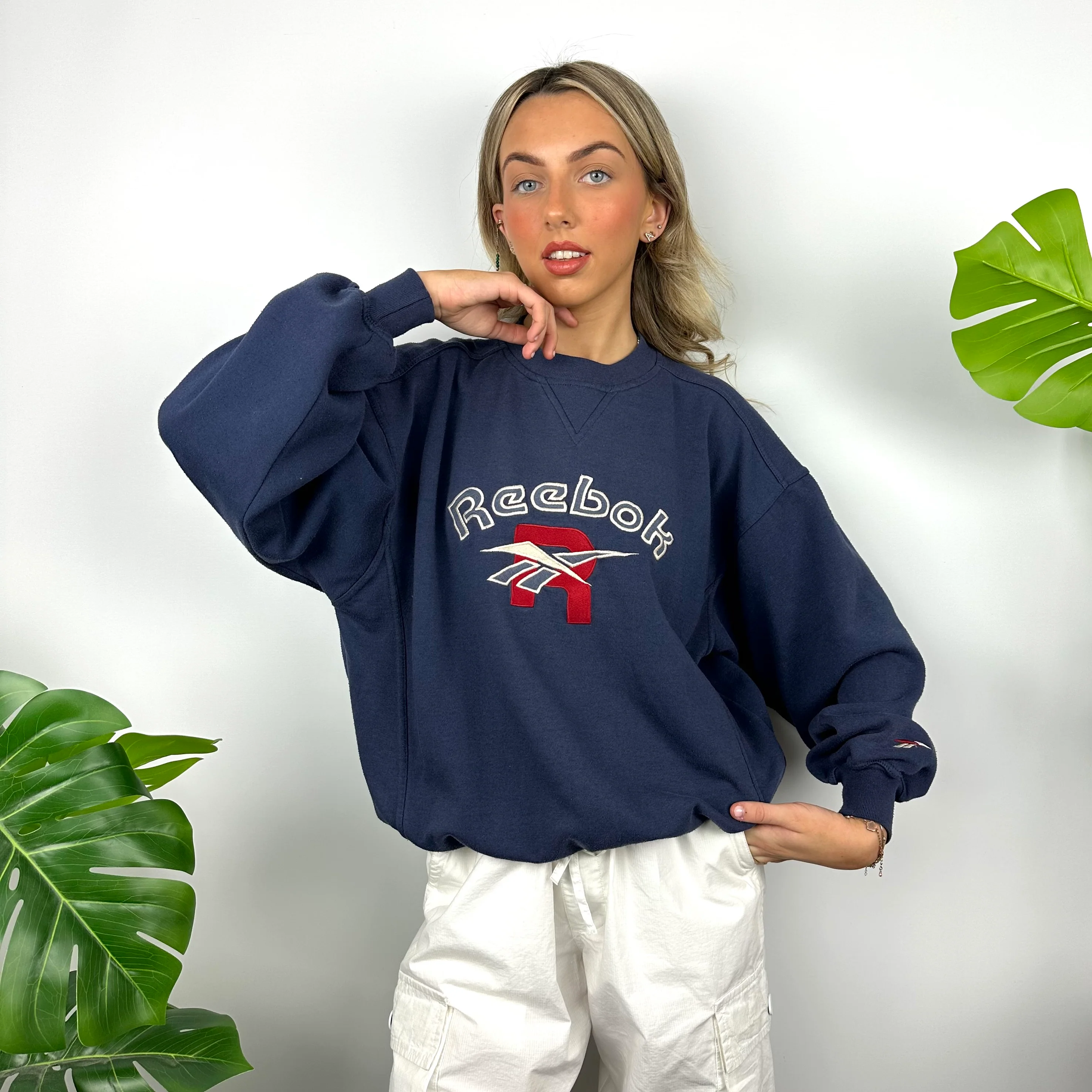 Reebok Navy Embroidered Spell Out Sweatshirt (M) - Image 6