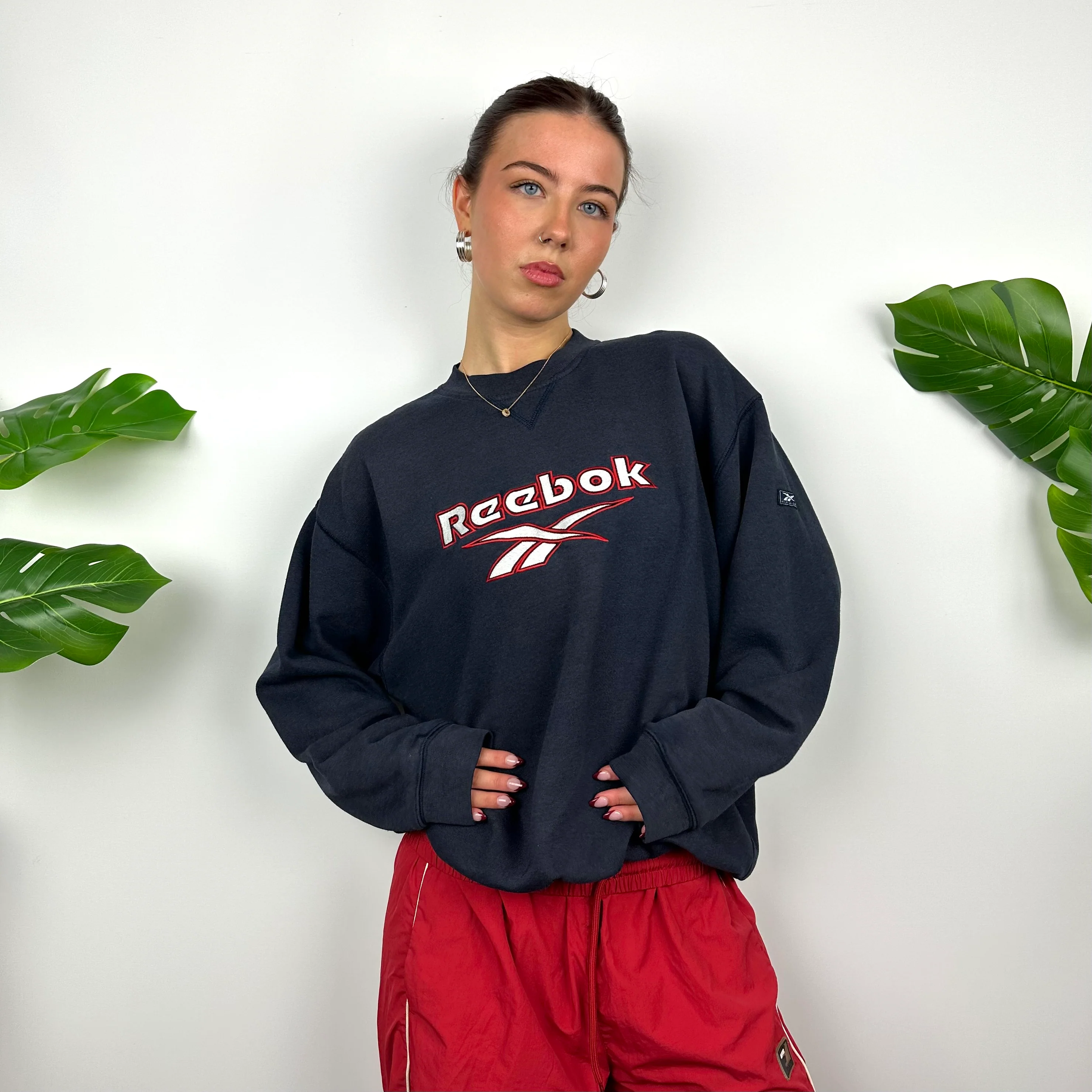 Reebok Navy Embroidered Spell Out Sweatshirt (M) - Image 3