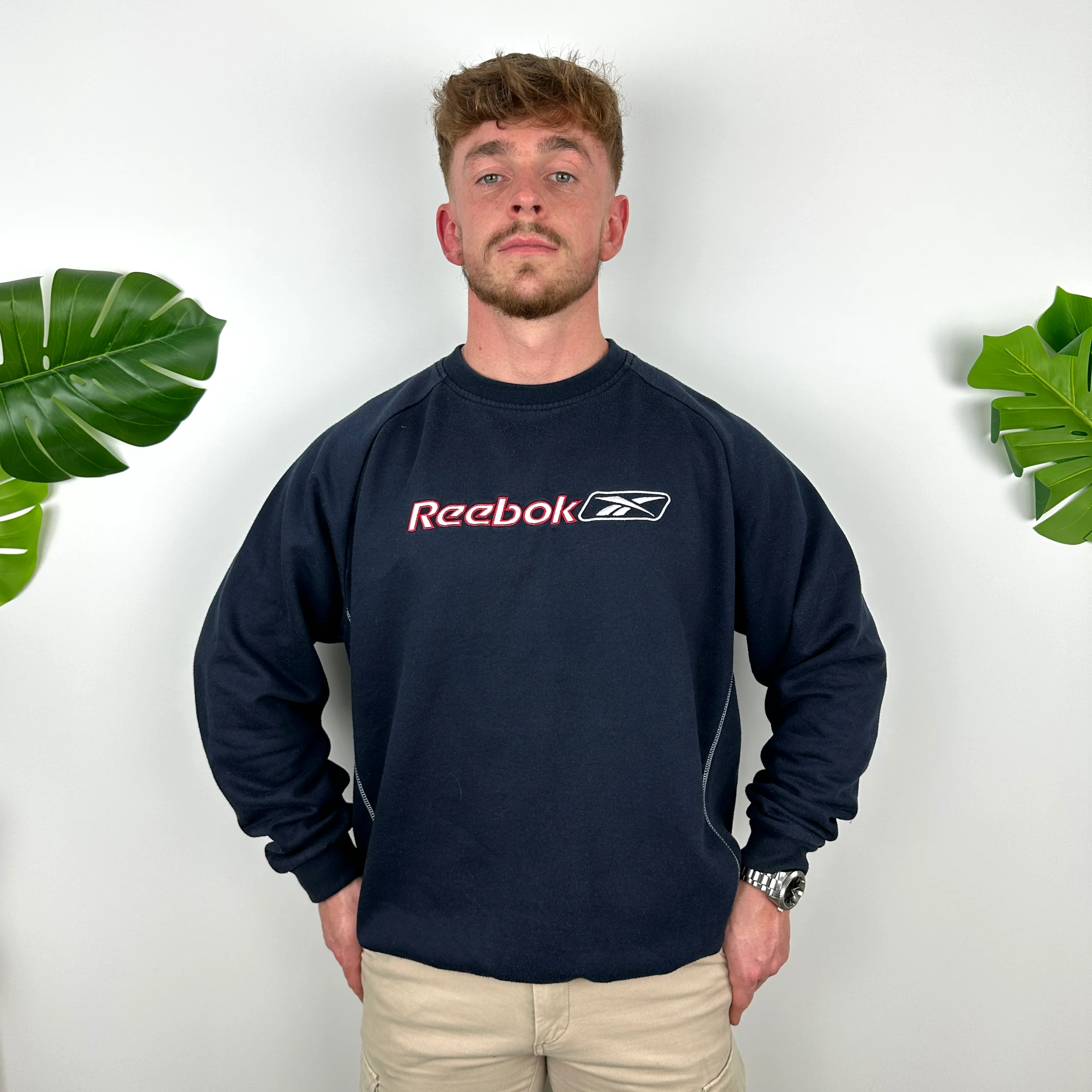 Reebok Navy Embroidered Spell Out Sweatshirt (M) - Image 2