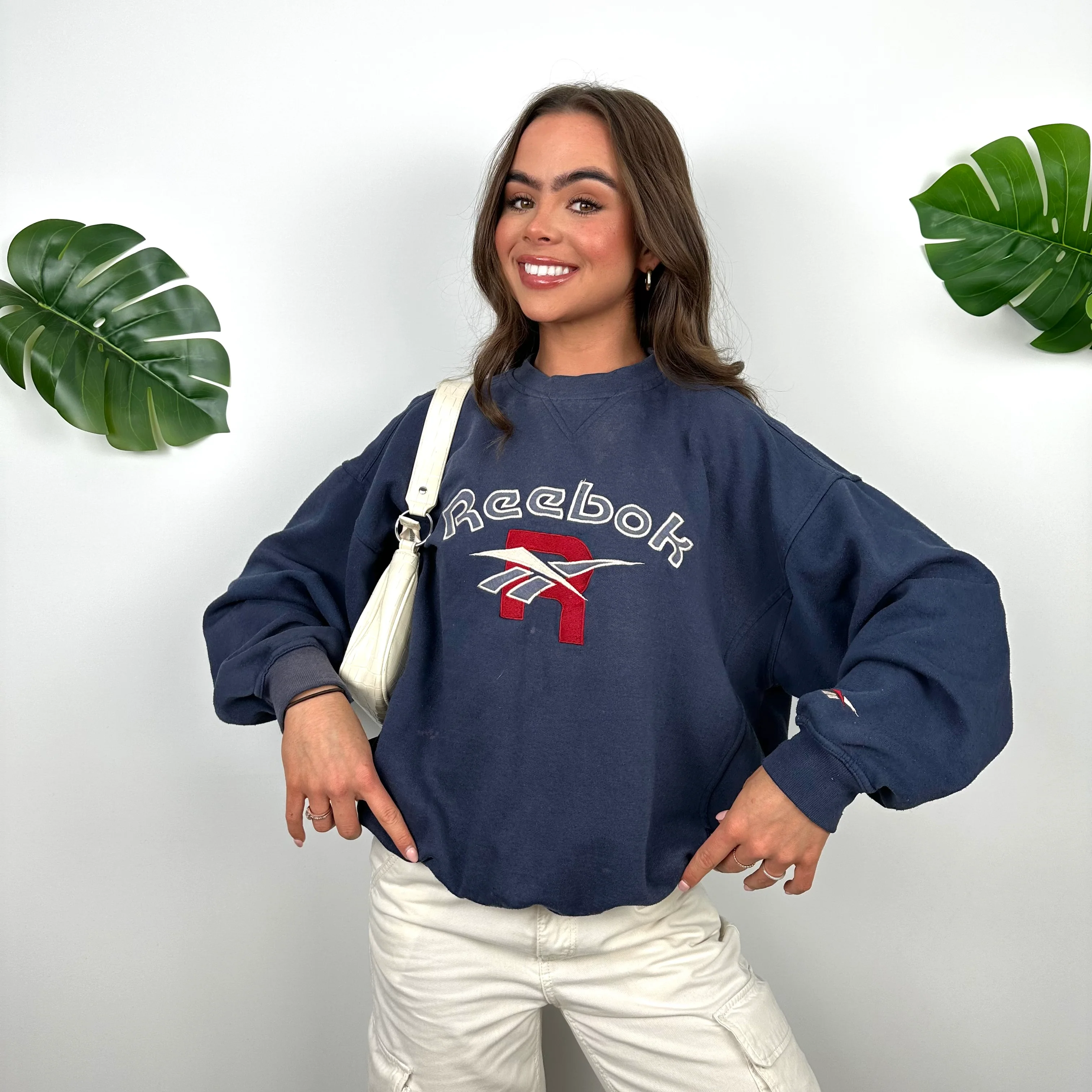 Reebok Navy Embroidered Spell Out Sweatshirt (S)
