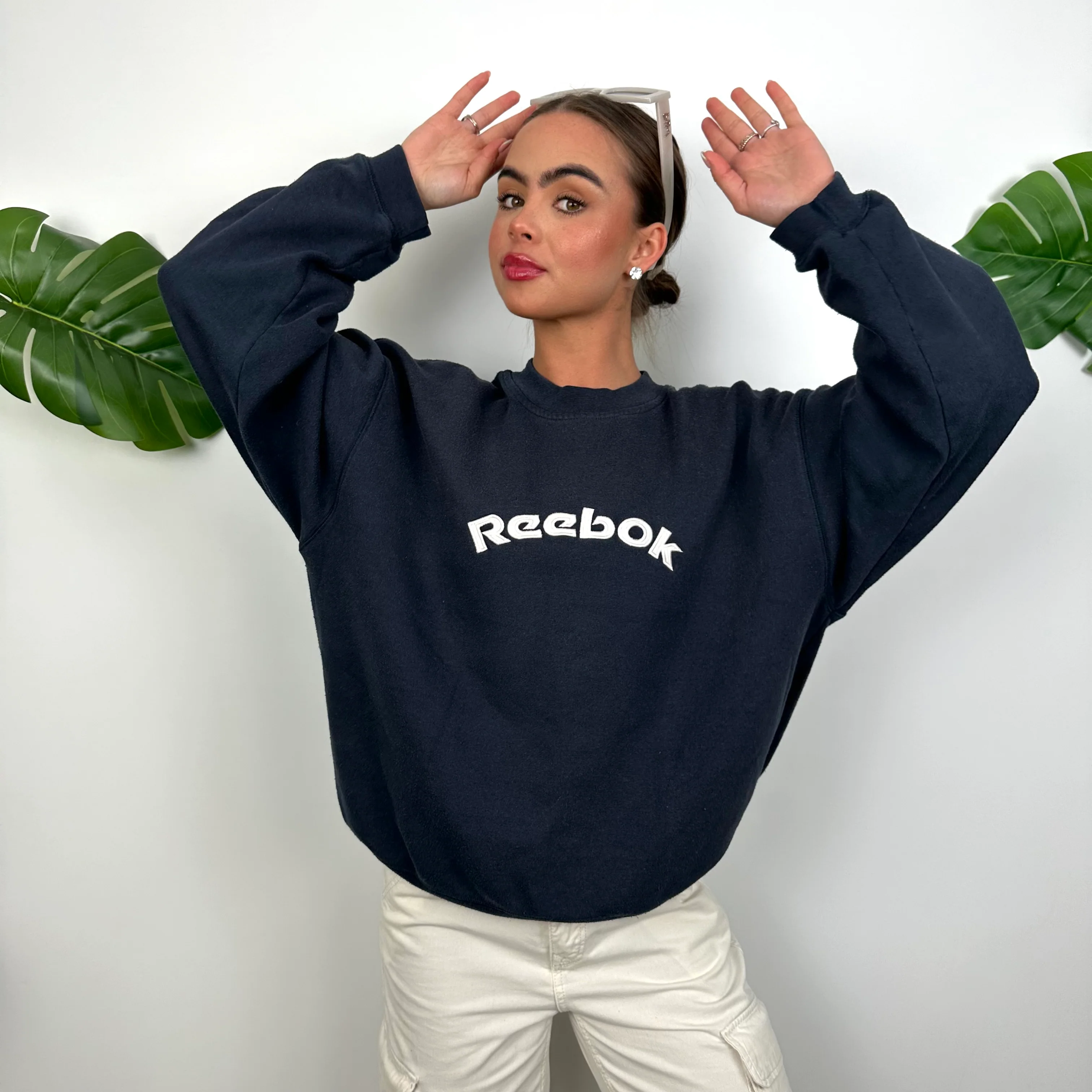 Reebok Navy Embroidered Spell Out Sweatshirt (M) - Image 5