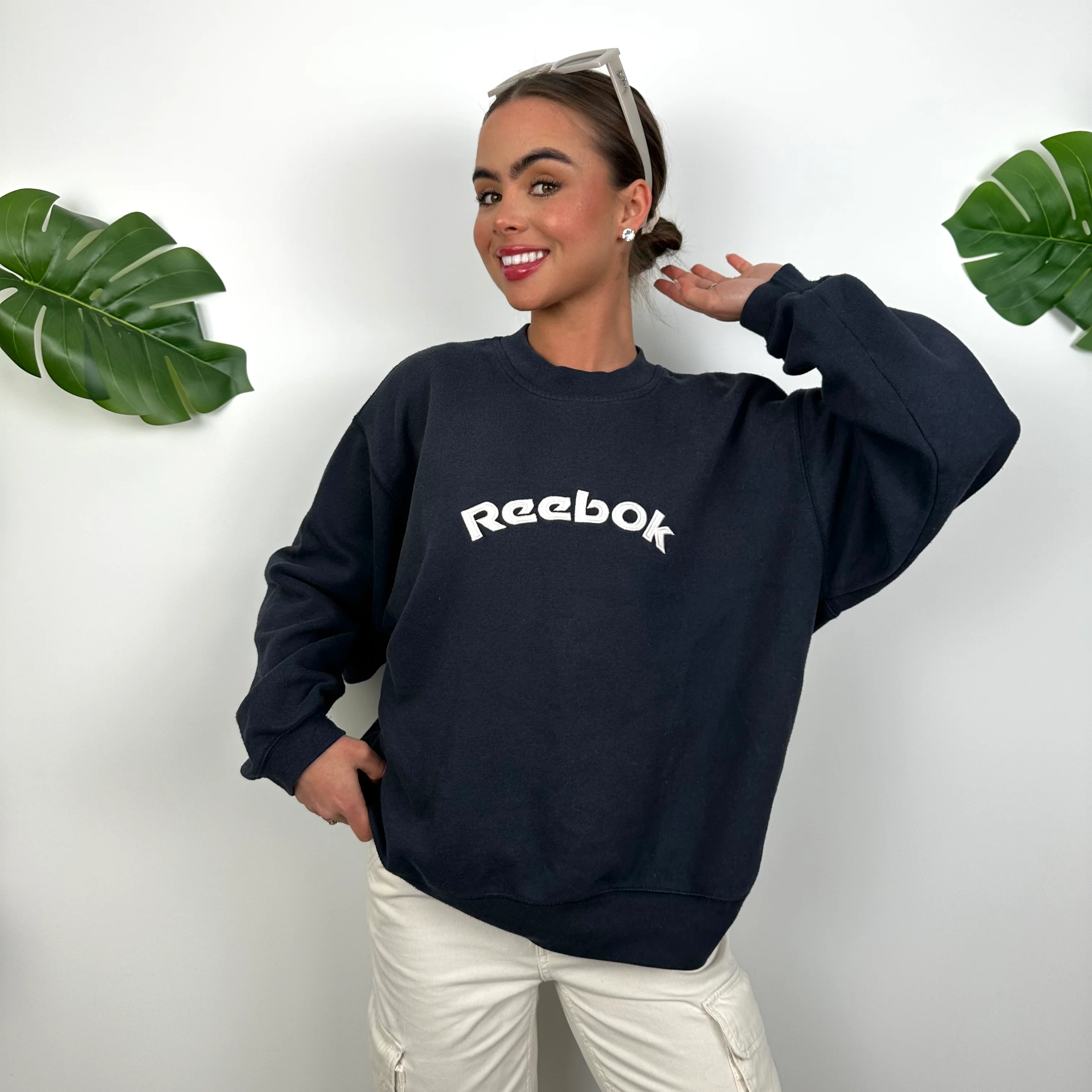 Reebok Navy Embroidered Spell Out Sweatshirt (M) - Image 7