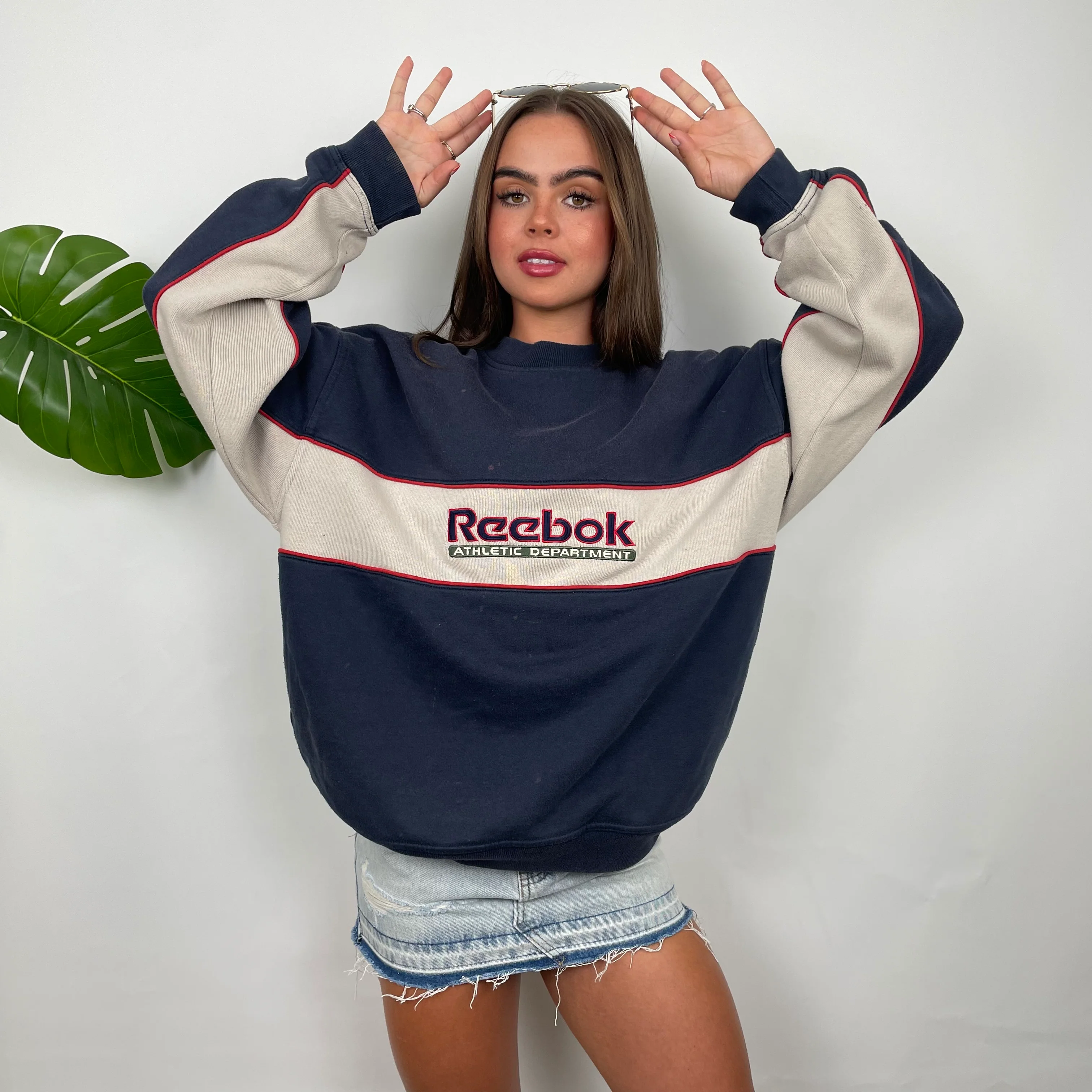Reebok Navy Embroidered Spell Out Sweatshirt (L) - Image 3