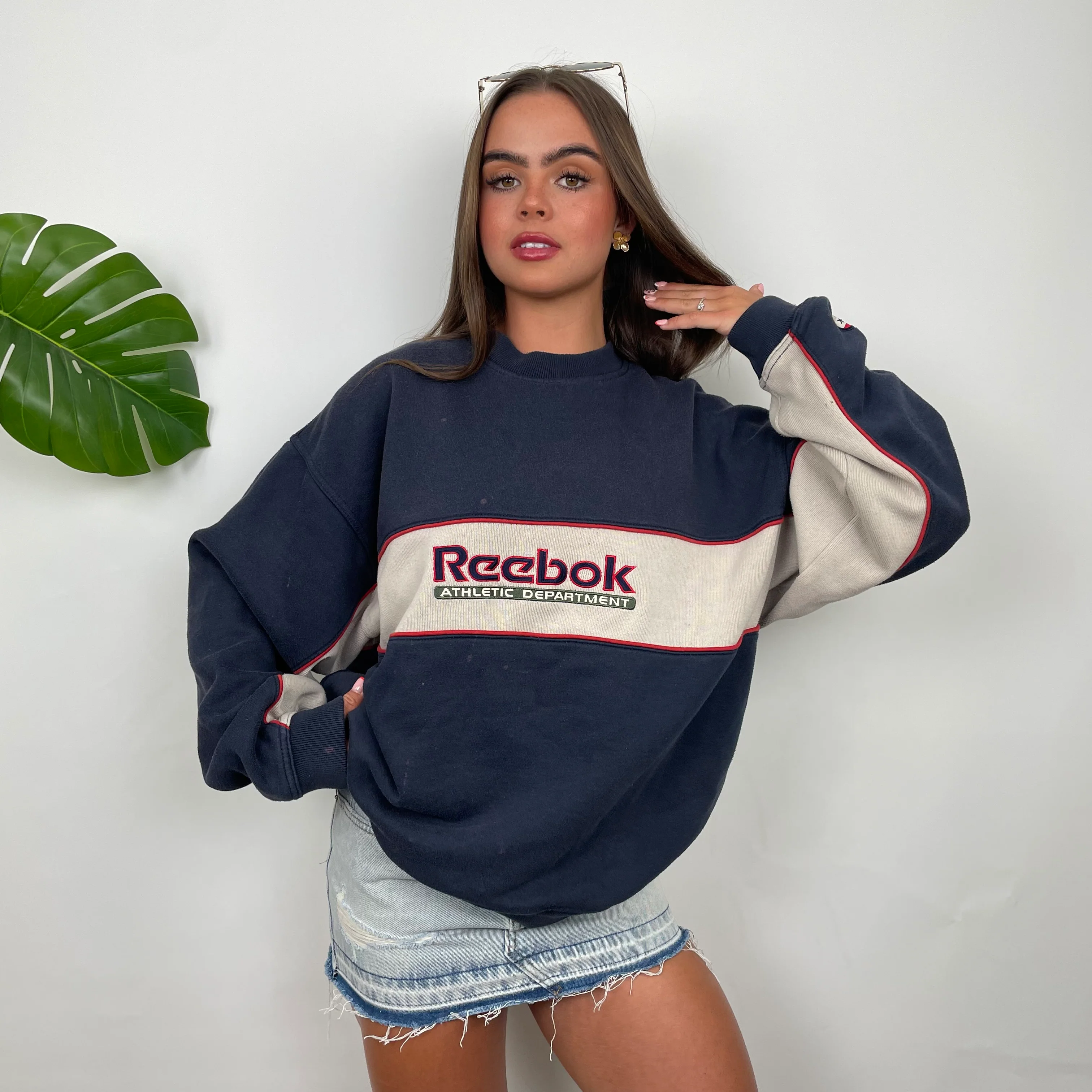 Reebok Navy Embroidered Spell Out Sweatshirt (L) - Image 6