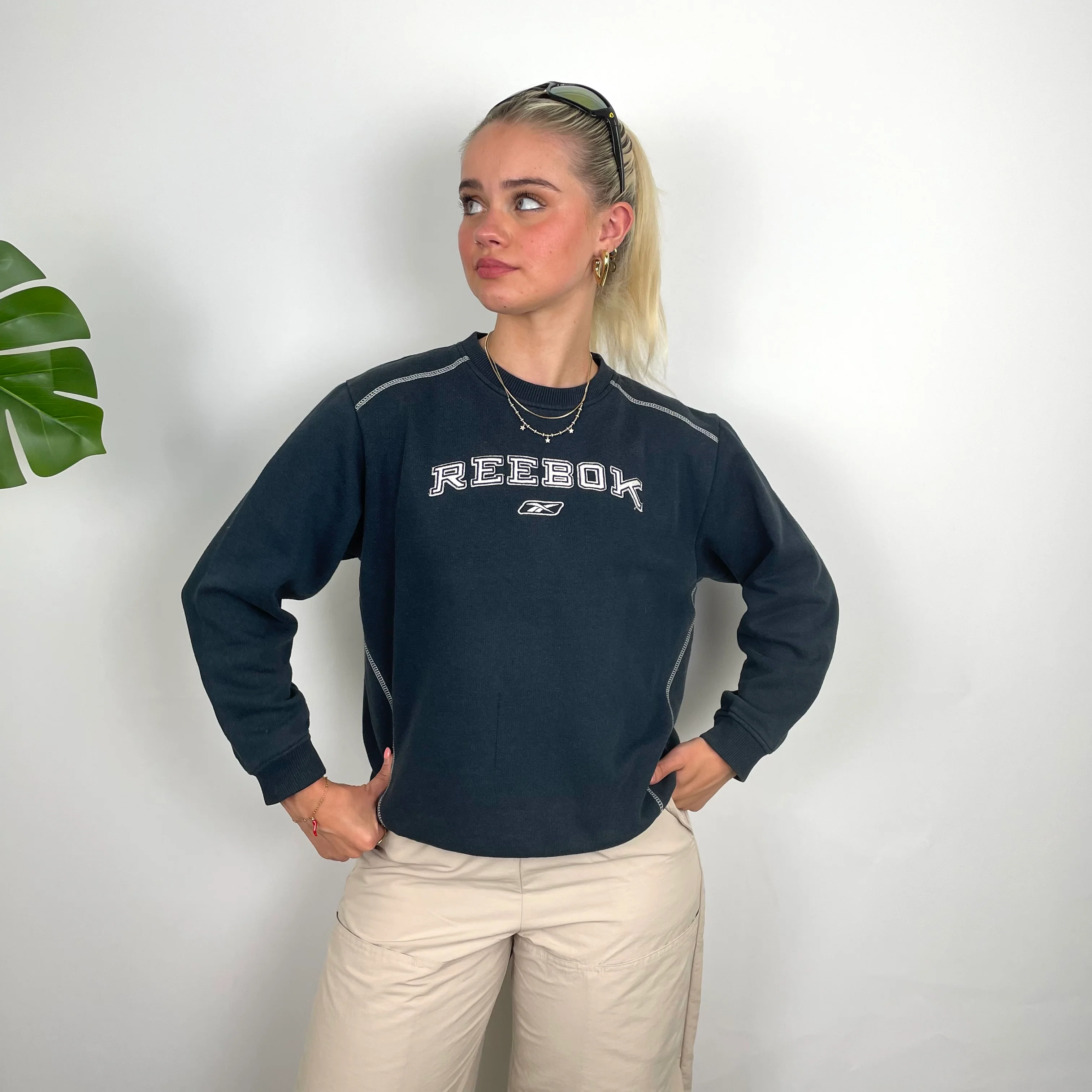 Reebok Navy Embroidered Spell Out Sweatshirt (S) - Image 16
