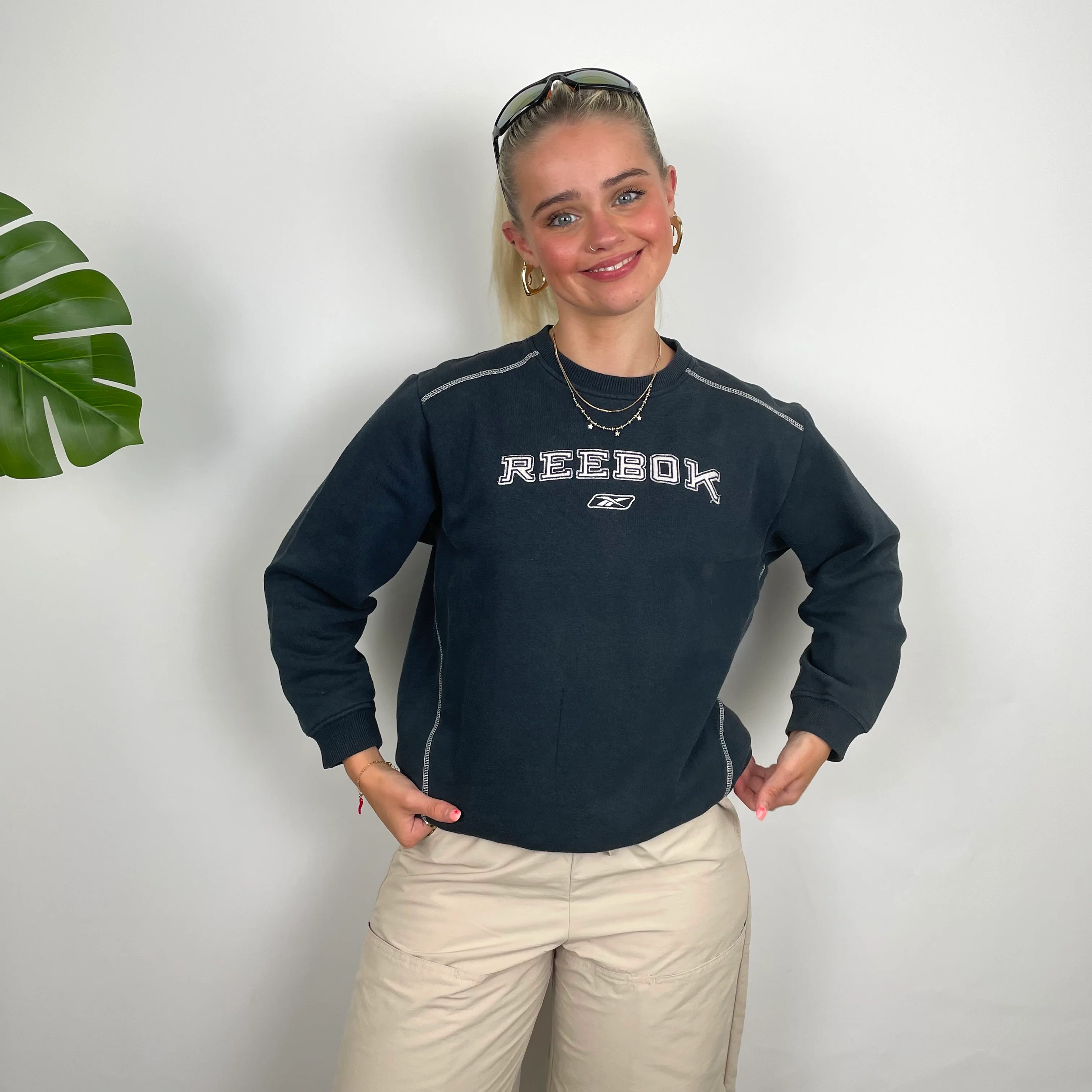 Reebok Navy Embroidered Spell Out Sweatshirt (S) - Image 5