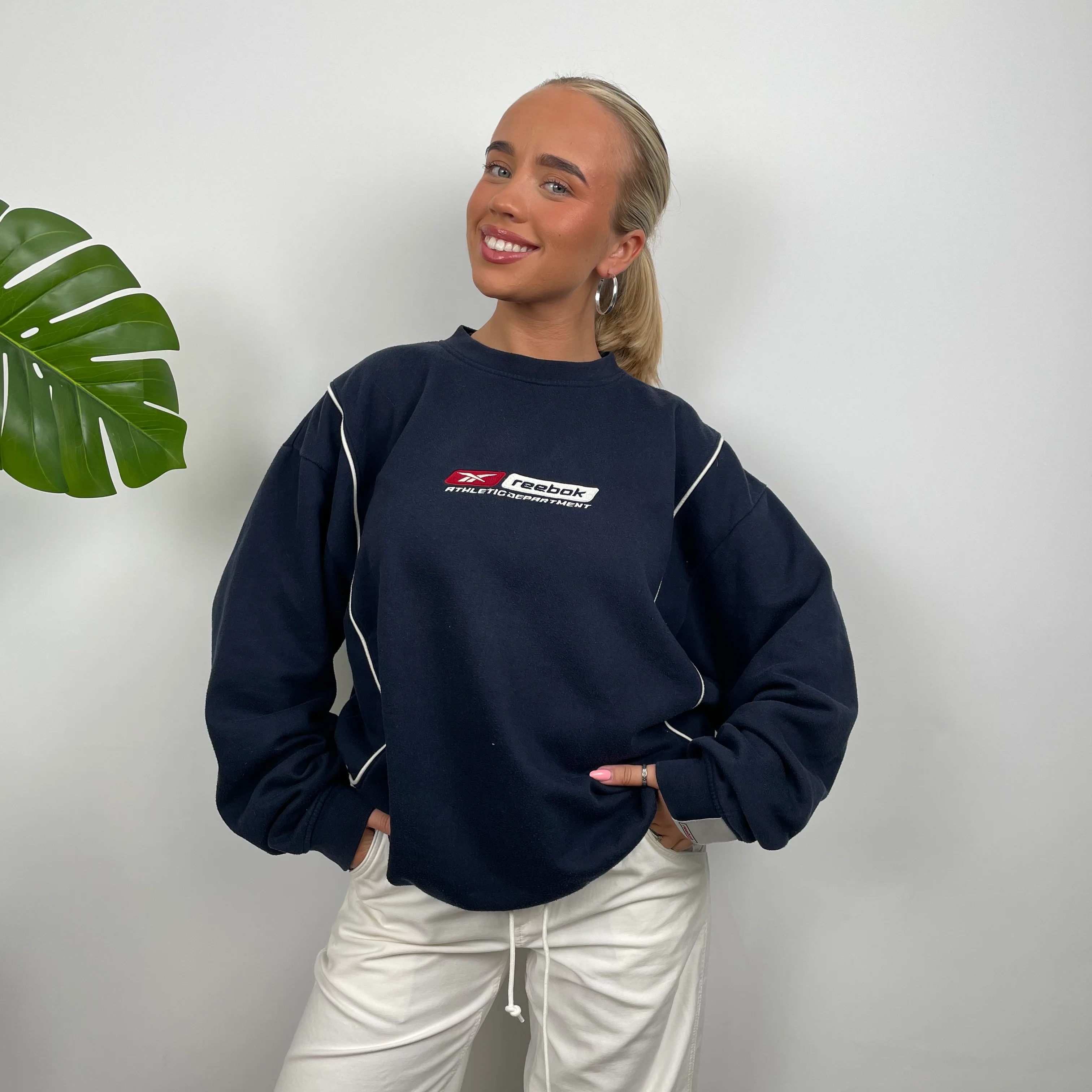 Reebok Navy Embroidered Spell Out Sweatshirt (L) - Image 2