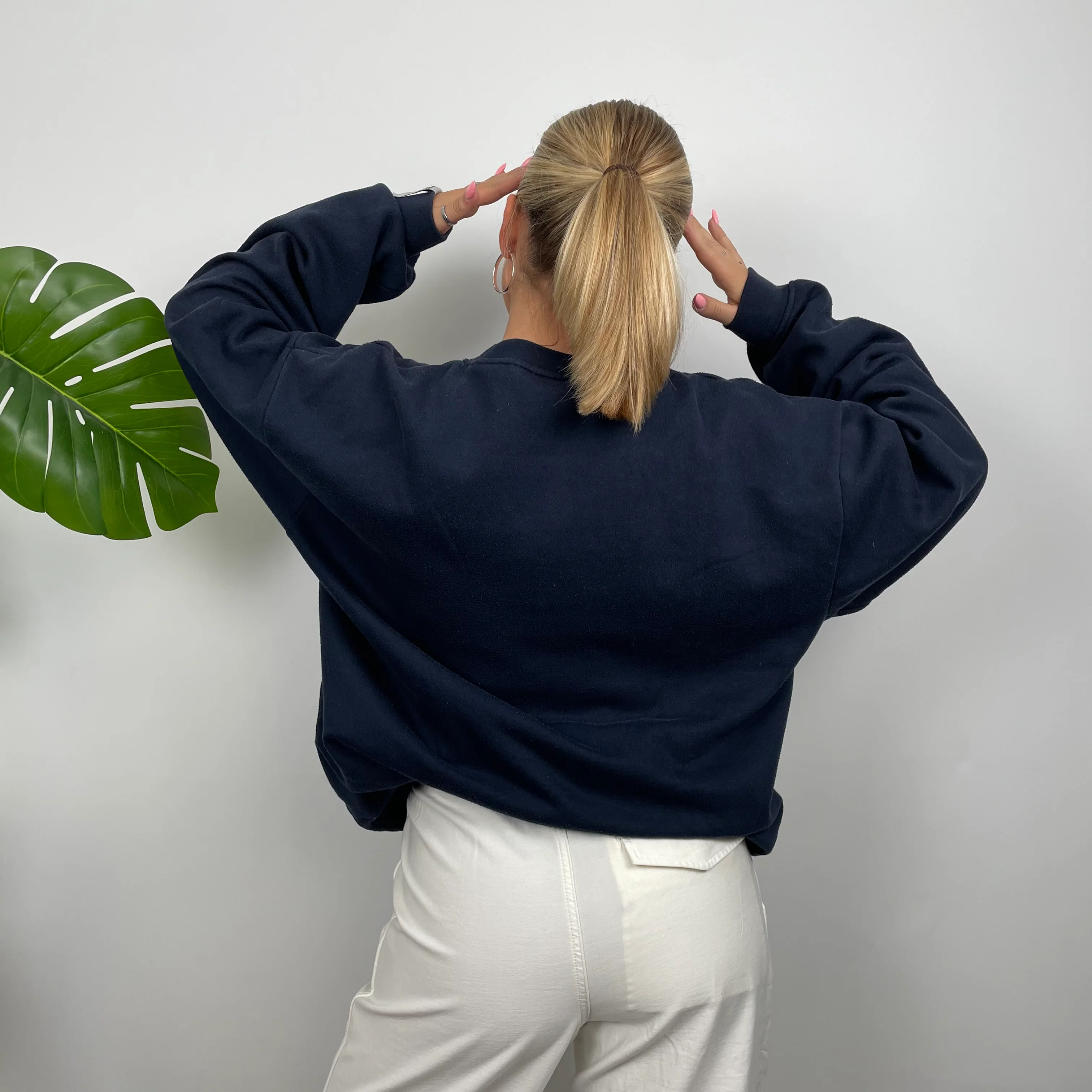 Reebok Navy Embroidered Spell Out Sweatshirt (L) - Image 3
