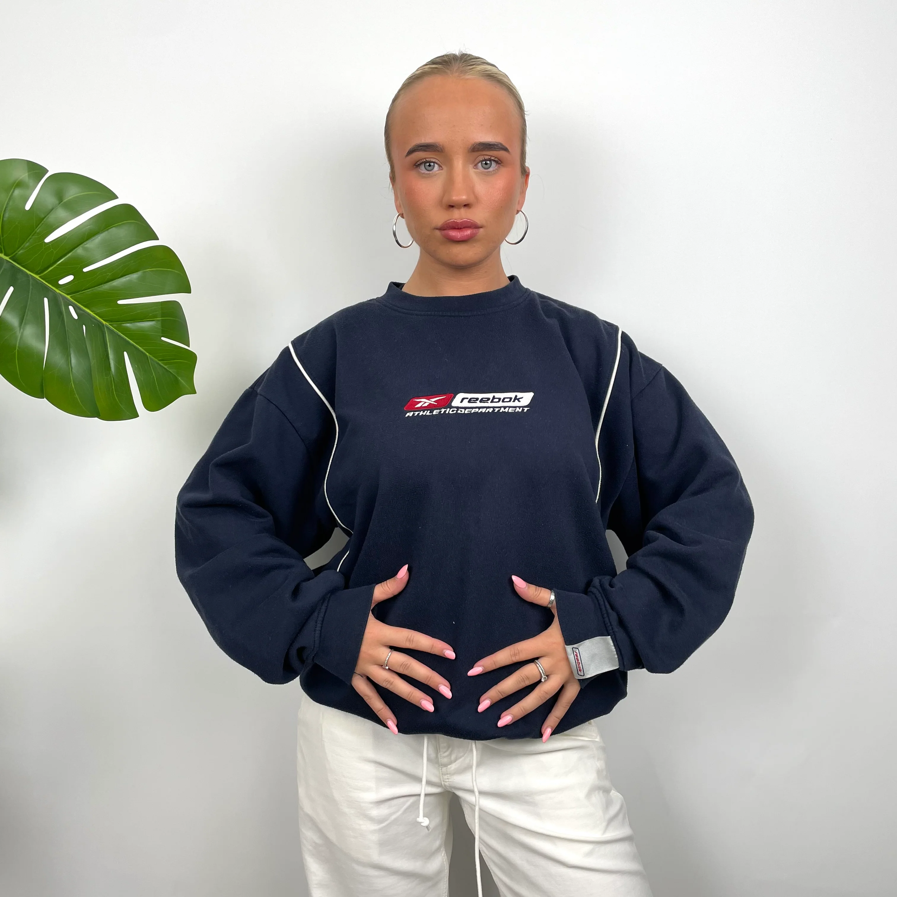 Reebok Navy Embroidered Spell Out Sweatshirt (L) - Image 5