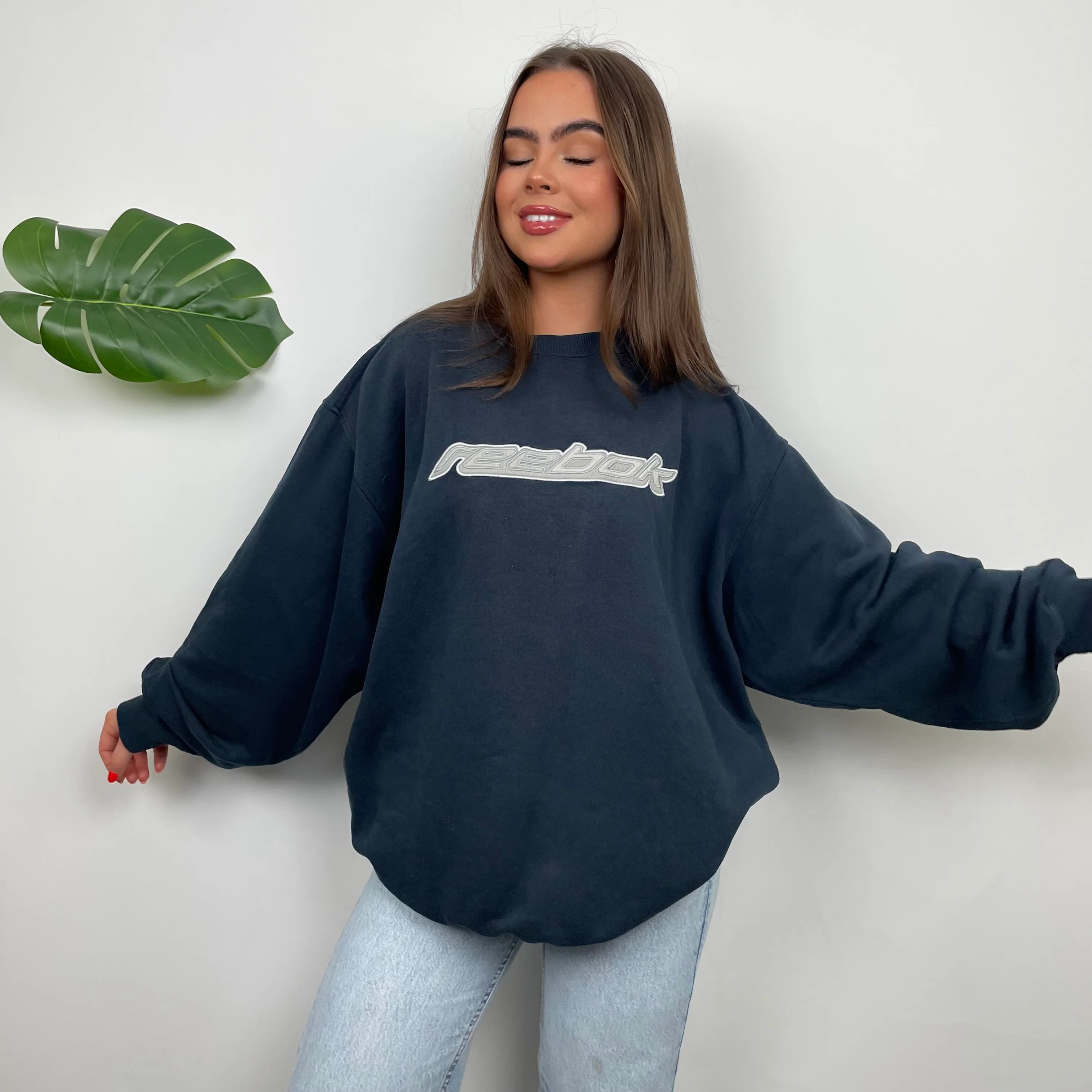 Reebok Navy Embroidered Spell Out Sweatshirt (L) - Image 10