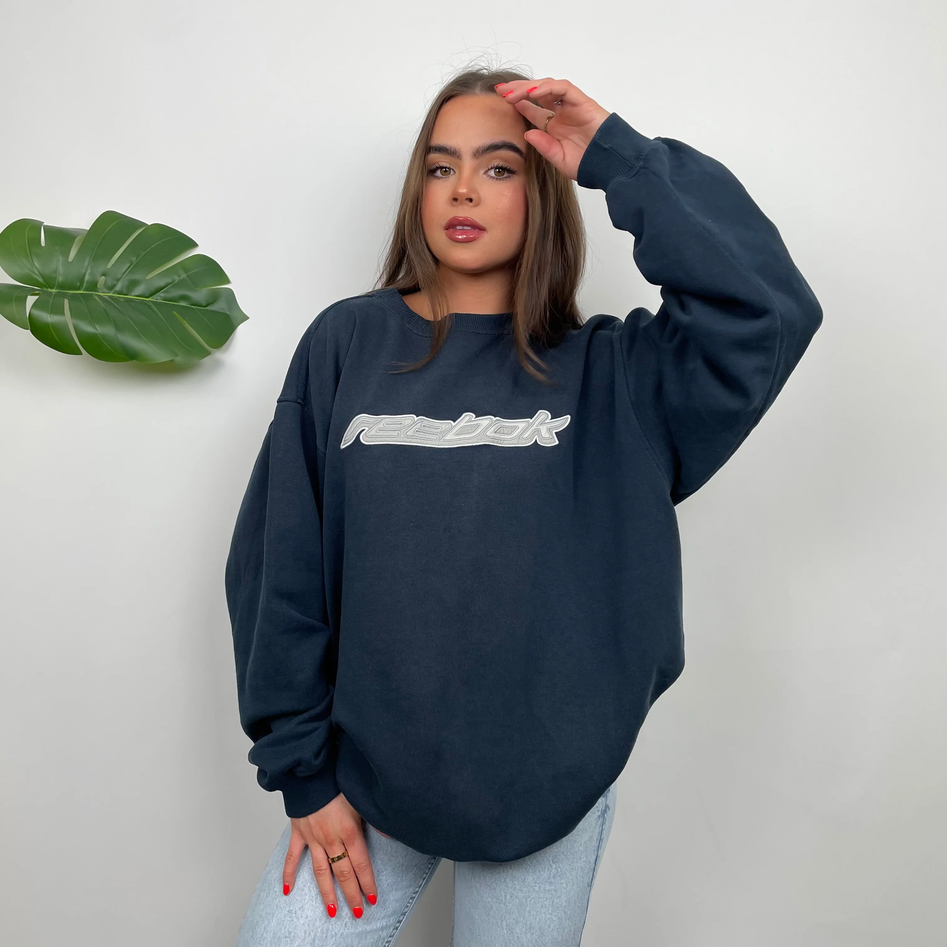 Reebok Navy Embroidered Spell Out Sweatshirt (L) - Image 11