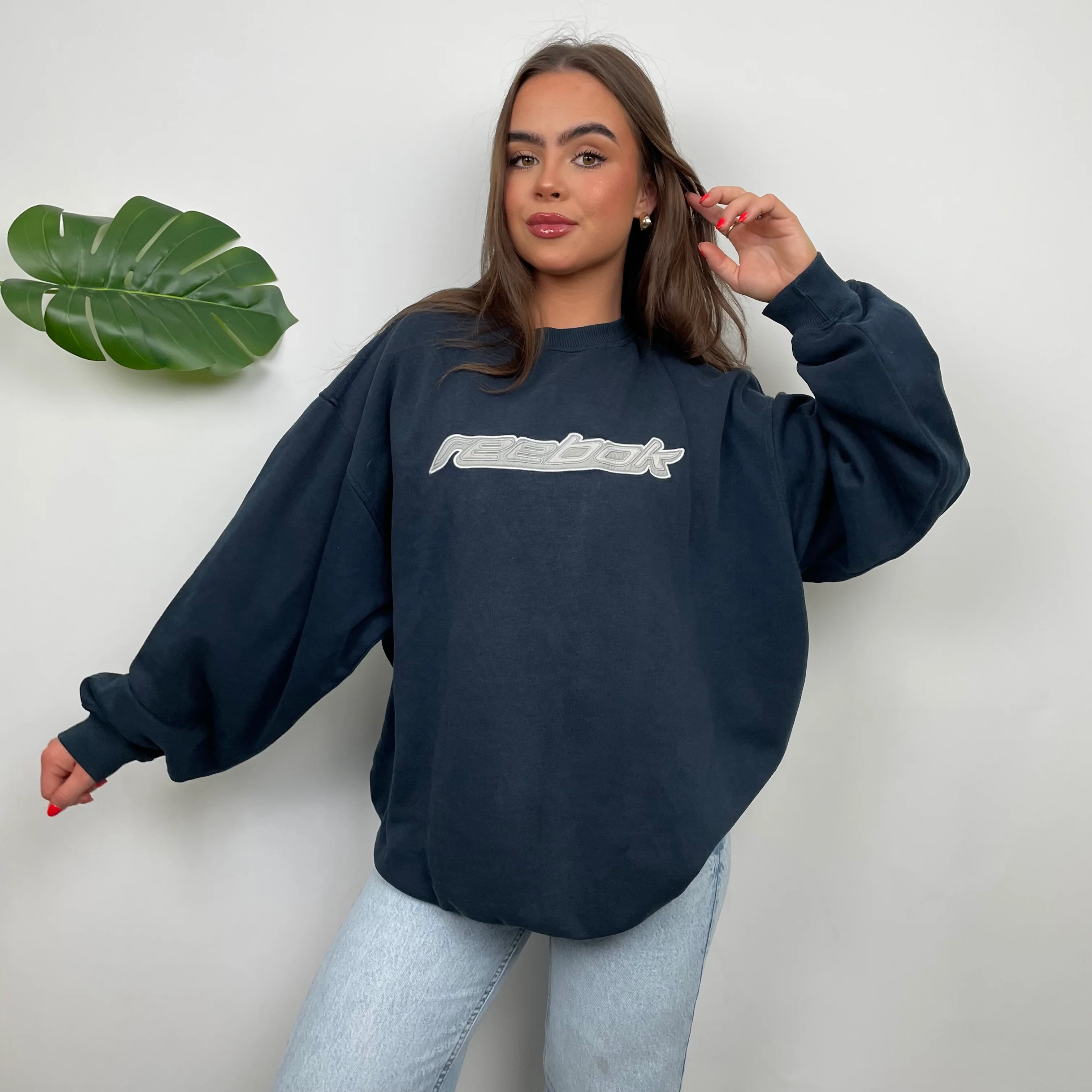 Reebok Navy Embroidered Spell Out Sweatshirt (L) - Image 12