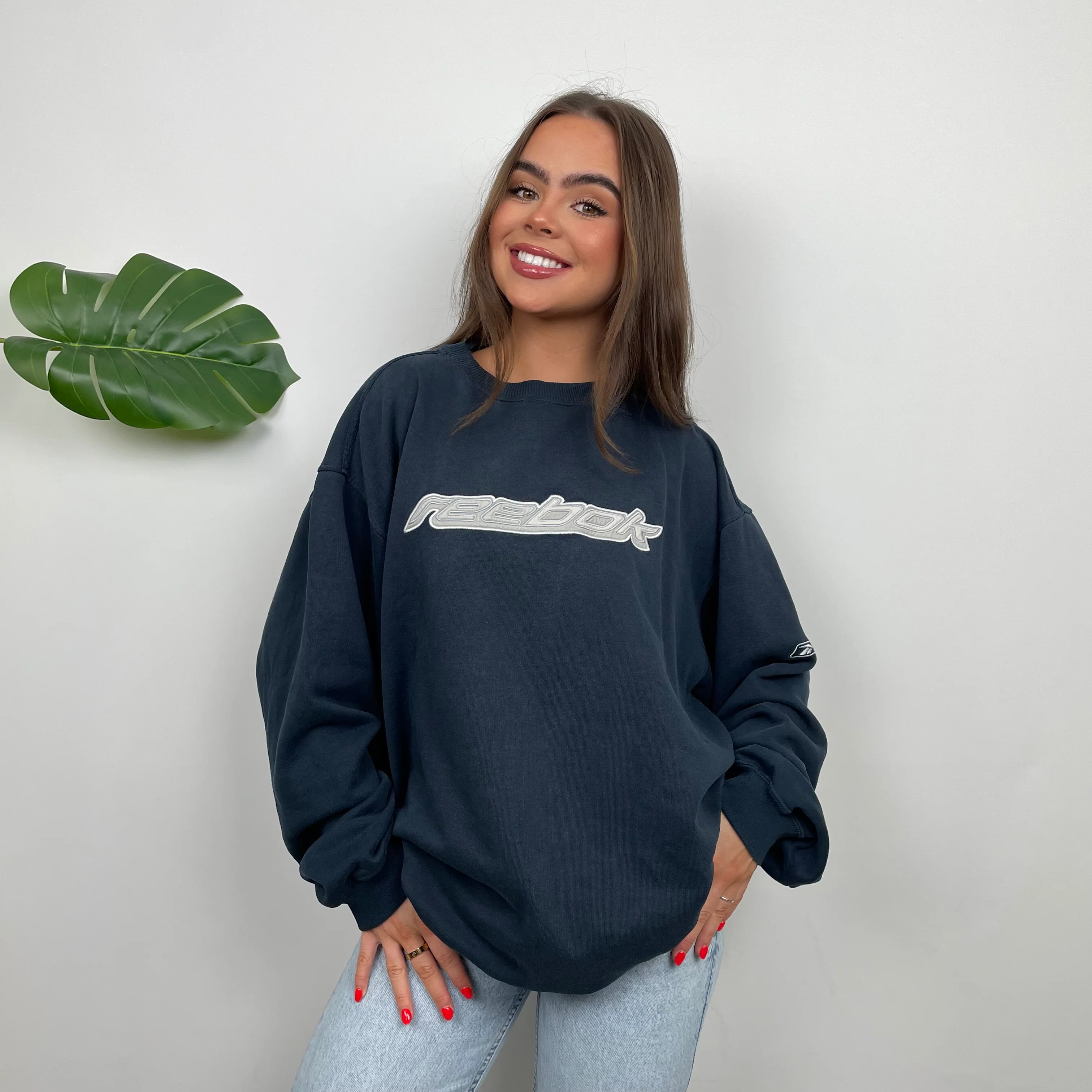 Reebok Navy Embroidered Spell Out Sweatshirt (L) - Image 13