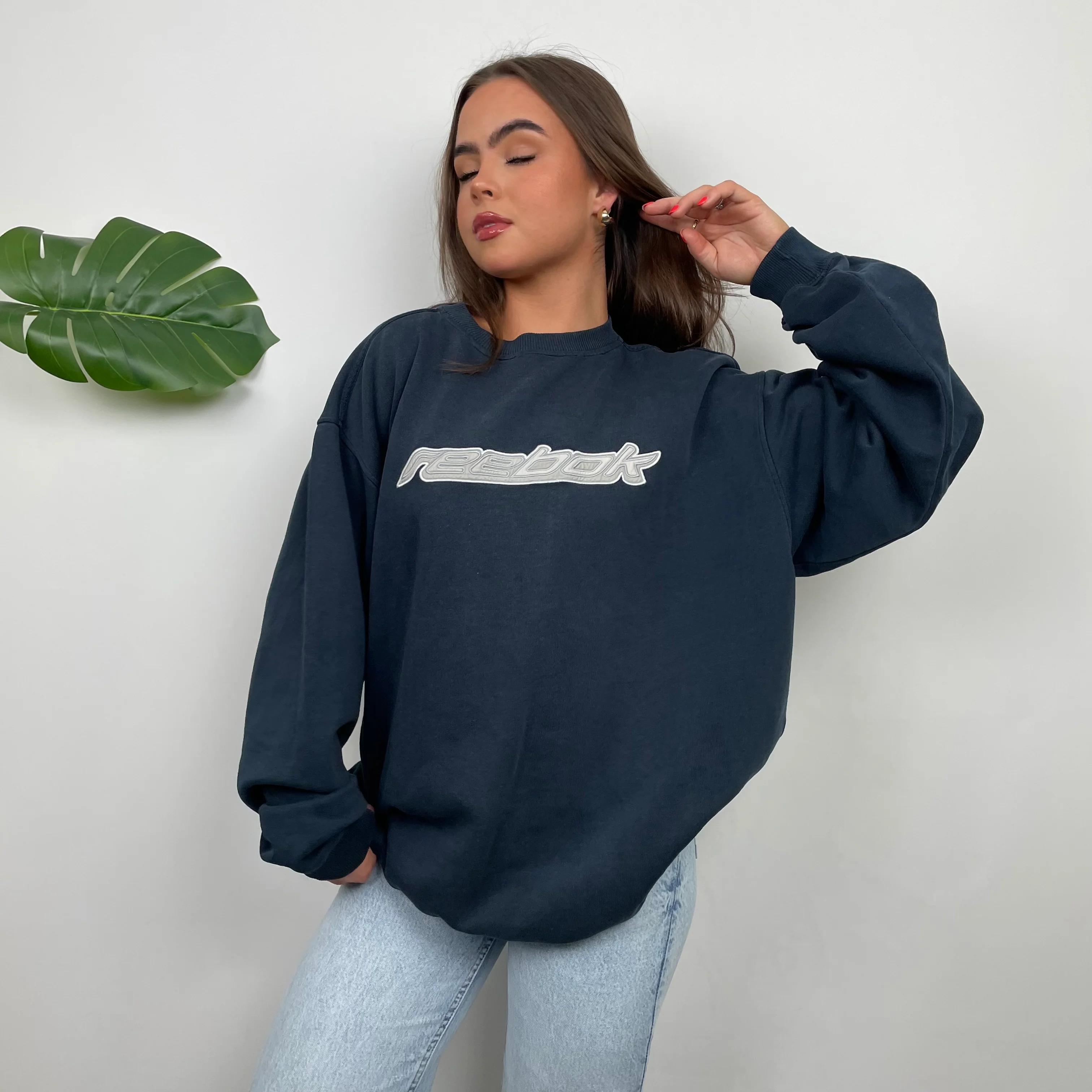Reebok Navy Embroidered Spell Out Sweatshirt (L) - Image 4
