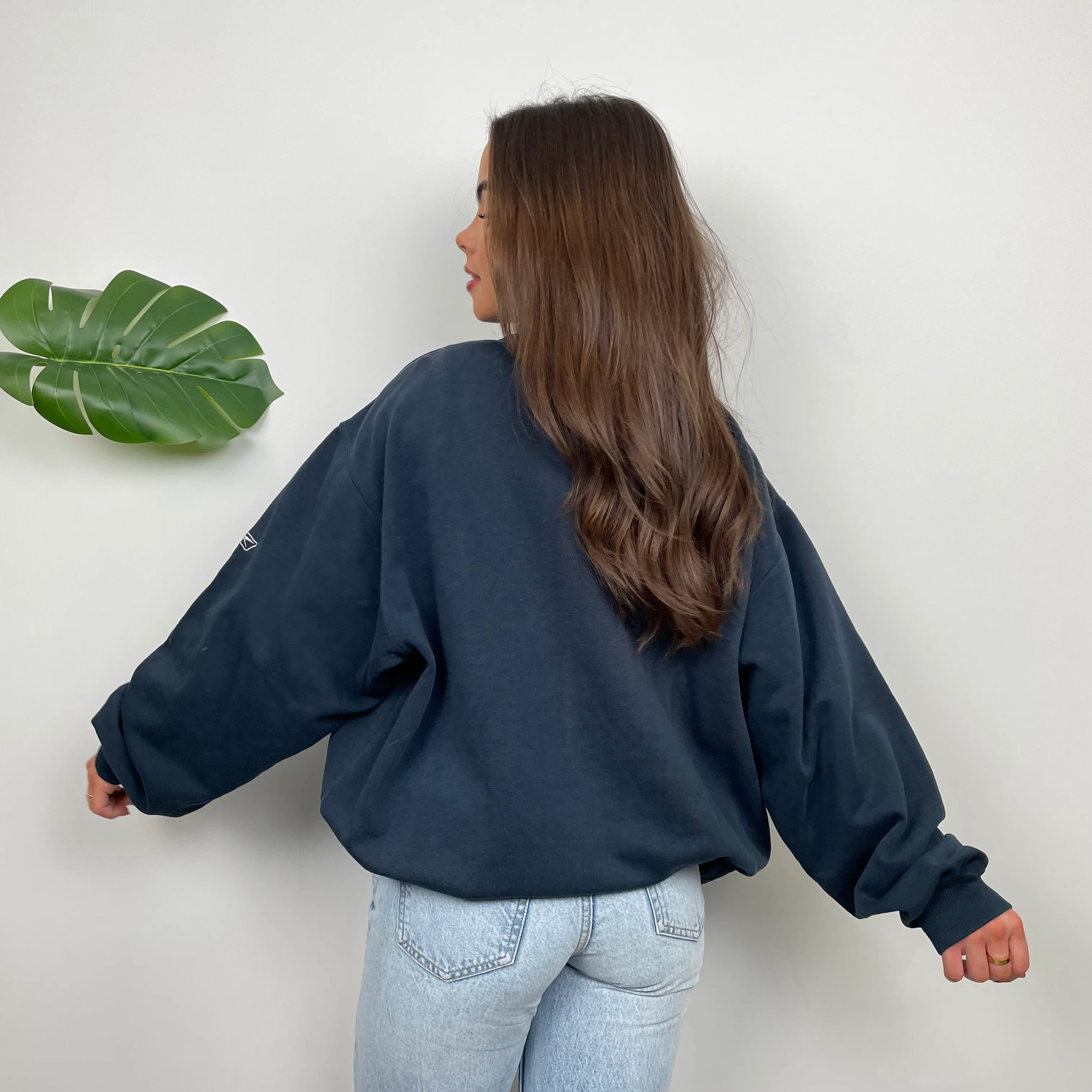 Reebok Navy Embroidered Spell Out Sweatshirt (L) - Image 5