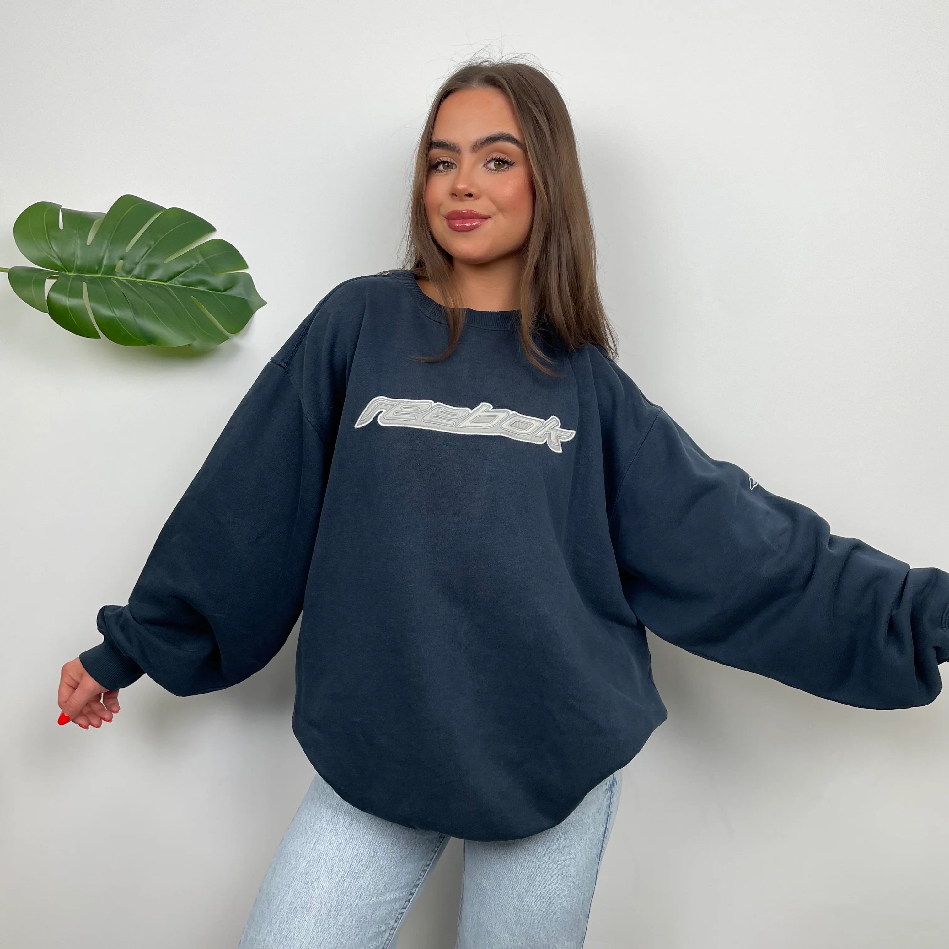 Reebok Navy Embroidered Spell Out Sweatshirt (L) - Image 6